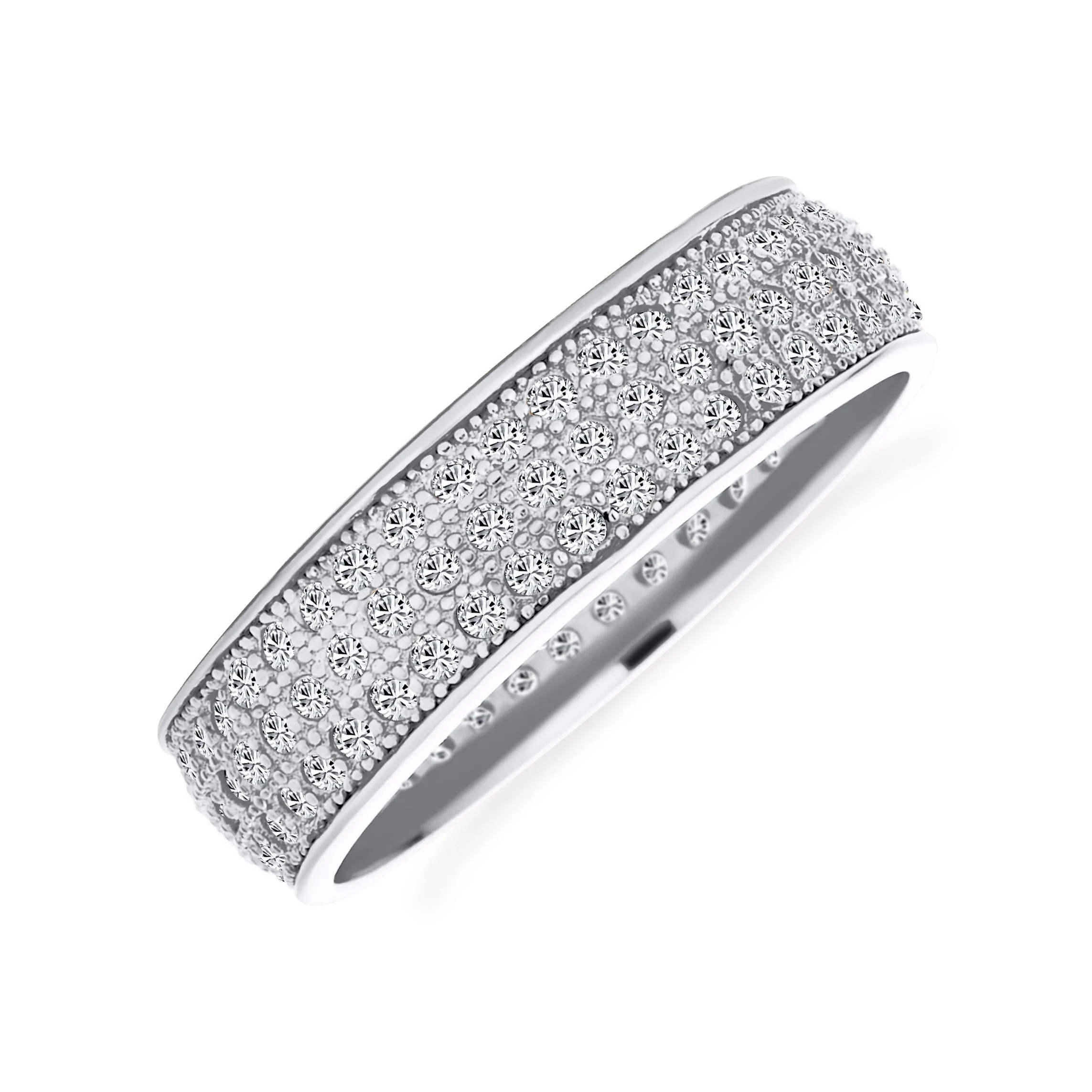 3 Row Micro Pave CZ Anniversary Wedding Band Ring Gold Plated Silver