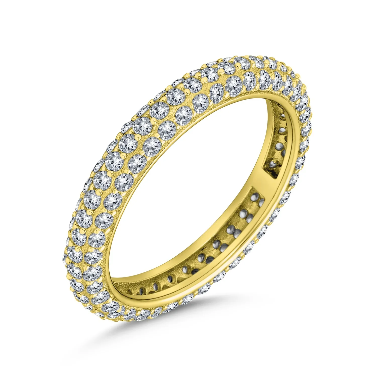 3 Row Micro Pave CZ Anniversary Wedding Band Ring Gold Plated Silver