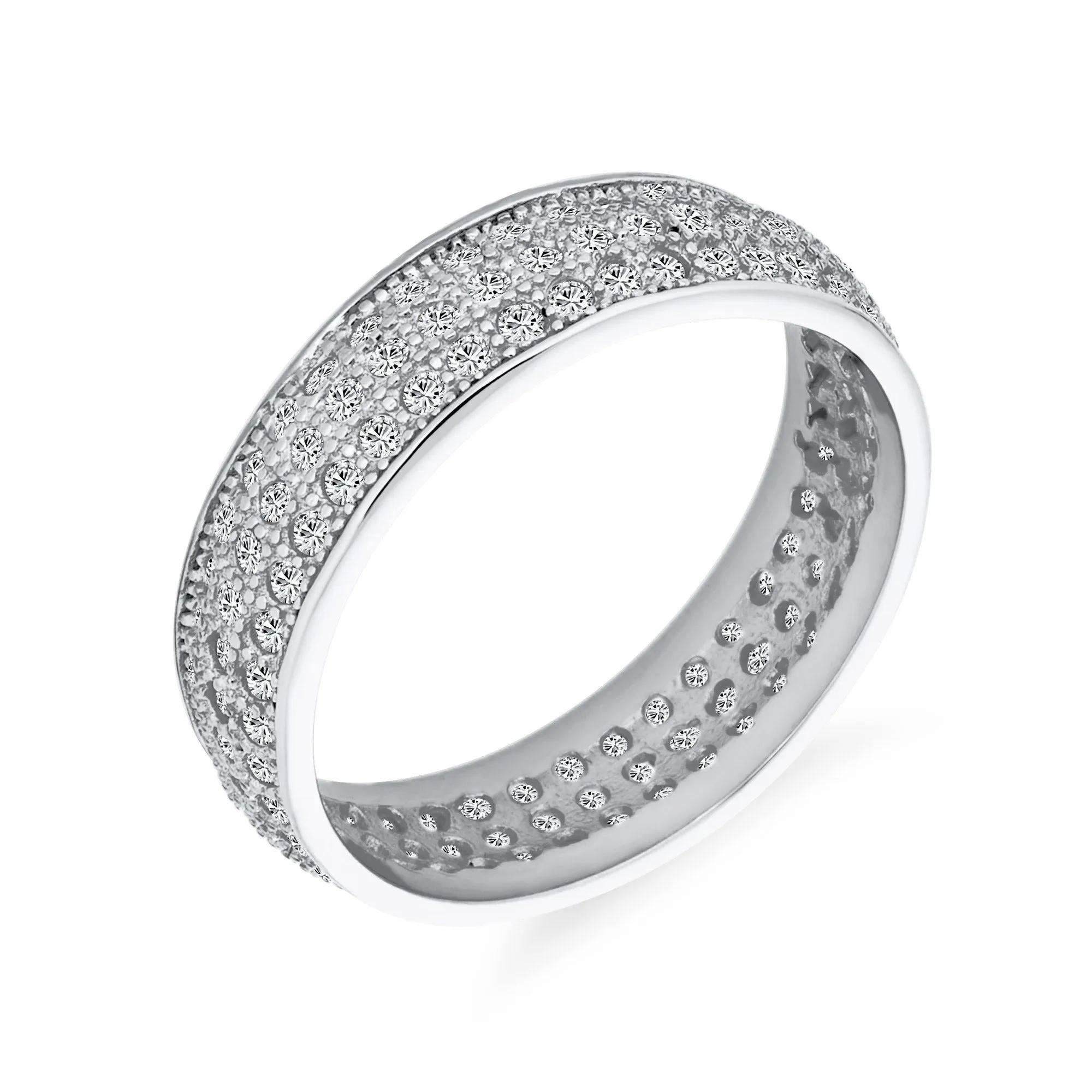 3 Row Micro Pave CZ Anniversary Wedding Band Ring Gold Plated Silver