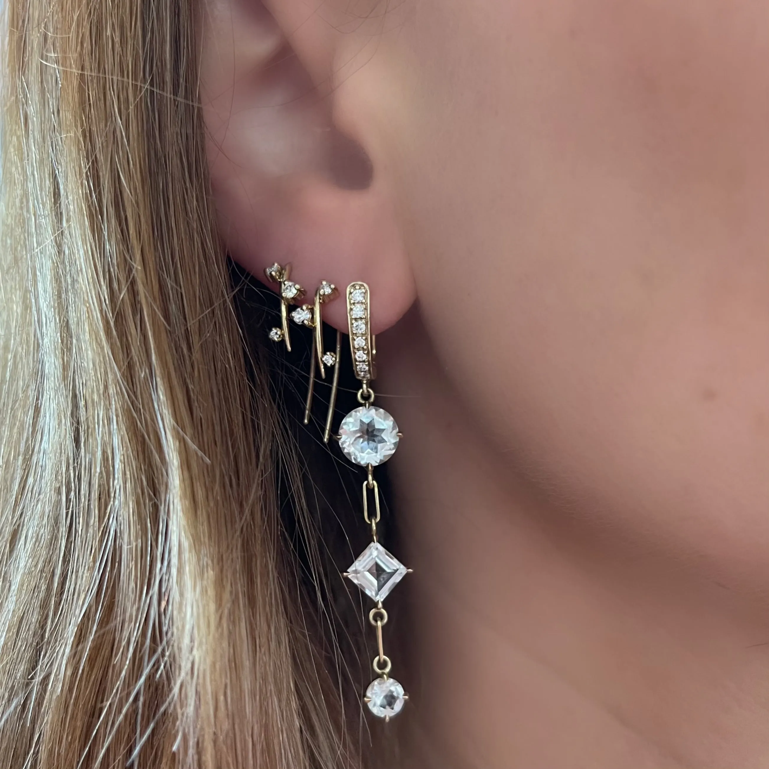 3 Stone White Topaz Gemdrop Earrings