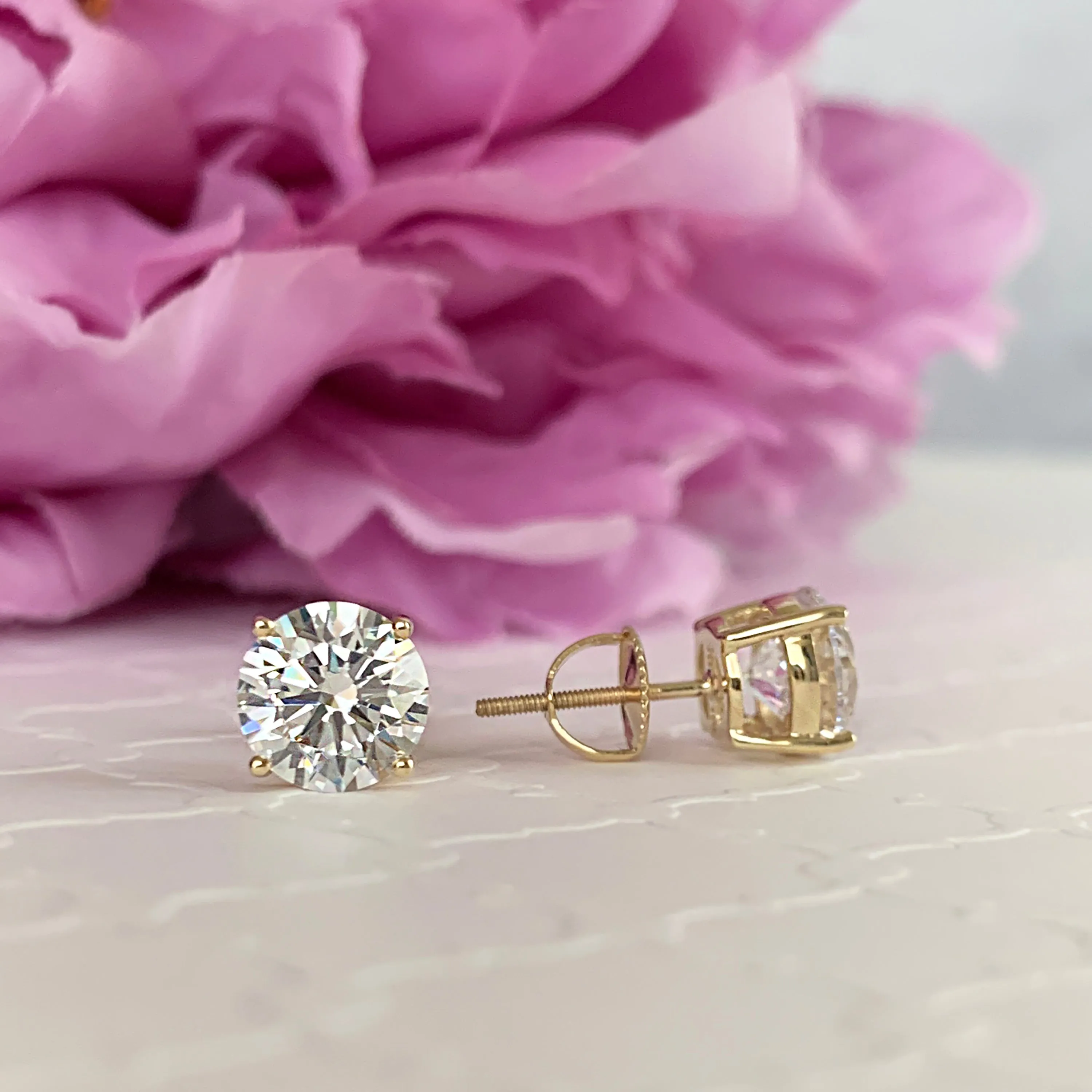 4 ctw 4 Prong Stud Earrings - 10k Solid Yellow Gold