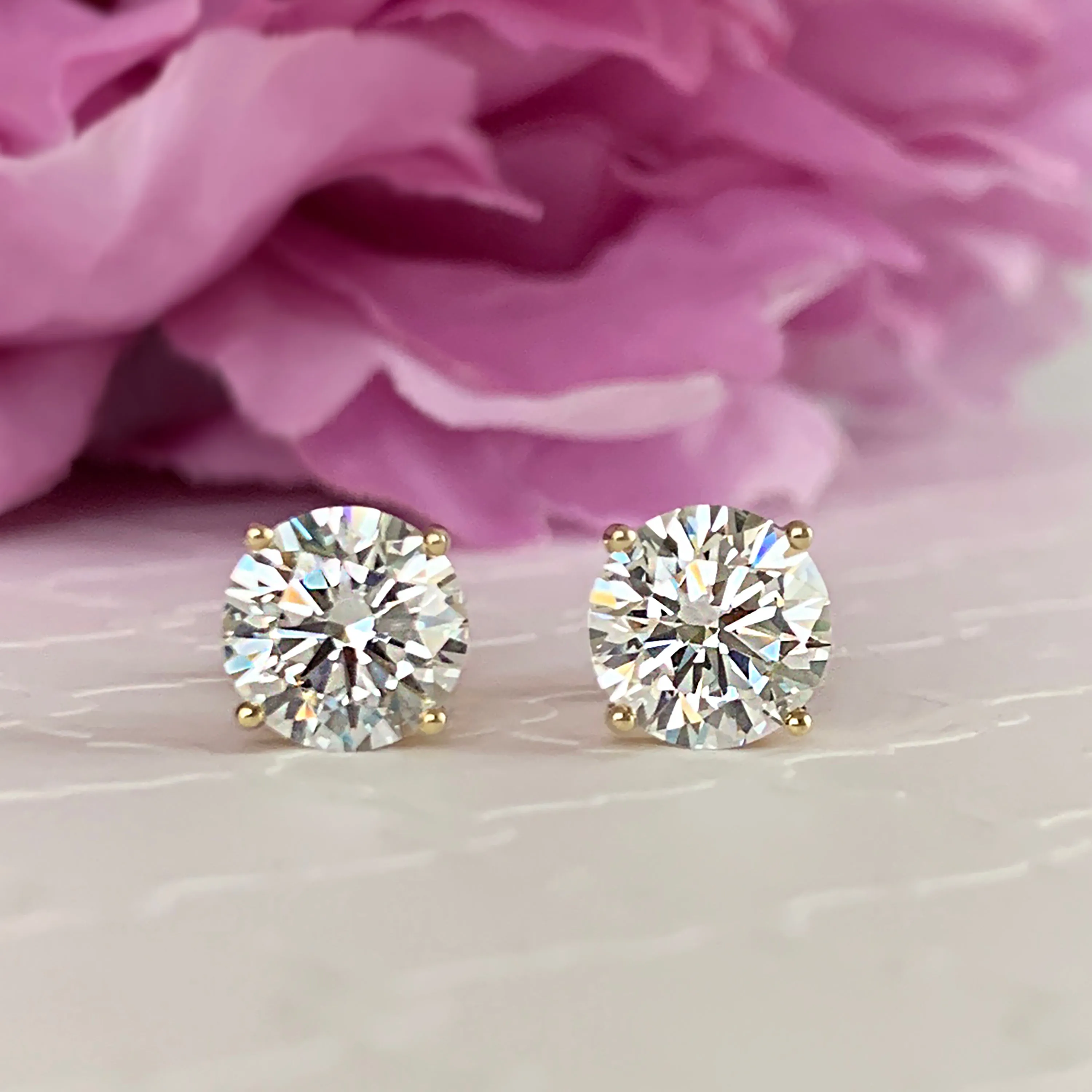 4 ctw 4 Prong Stud Earrings - 10k Solid Yellow Gold