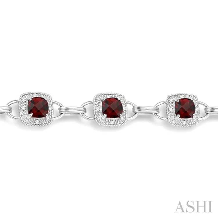 5x5MM Cushion Cut Garnet and 1/6 Ctw Single Cut Diamond Bracelet in 10K White Gold