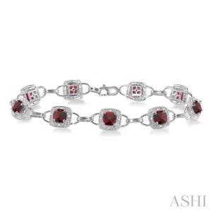 5x5MM Cushion Cut Garnet and 1/6 Ctw Single Cut Diamond Bracelet in 10K White Gold