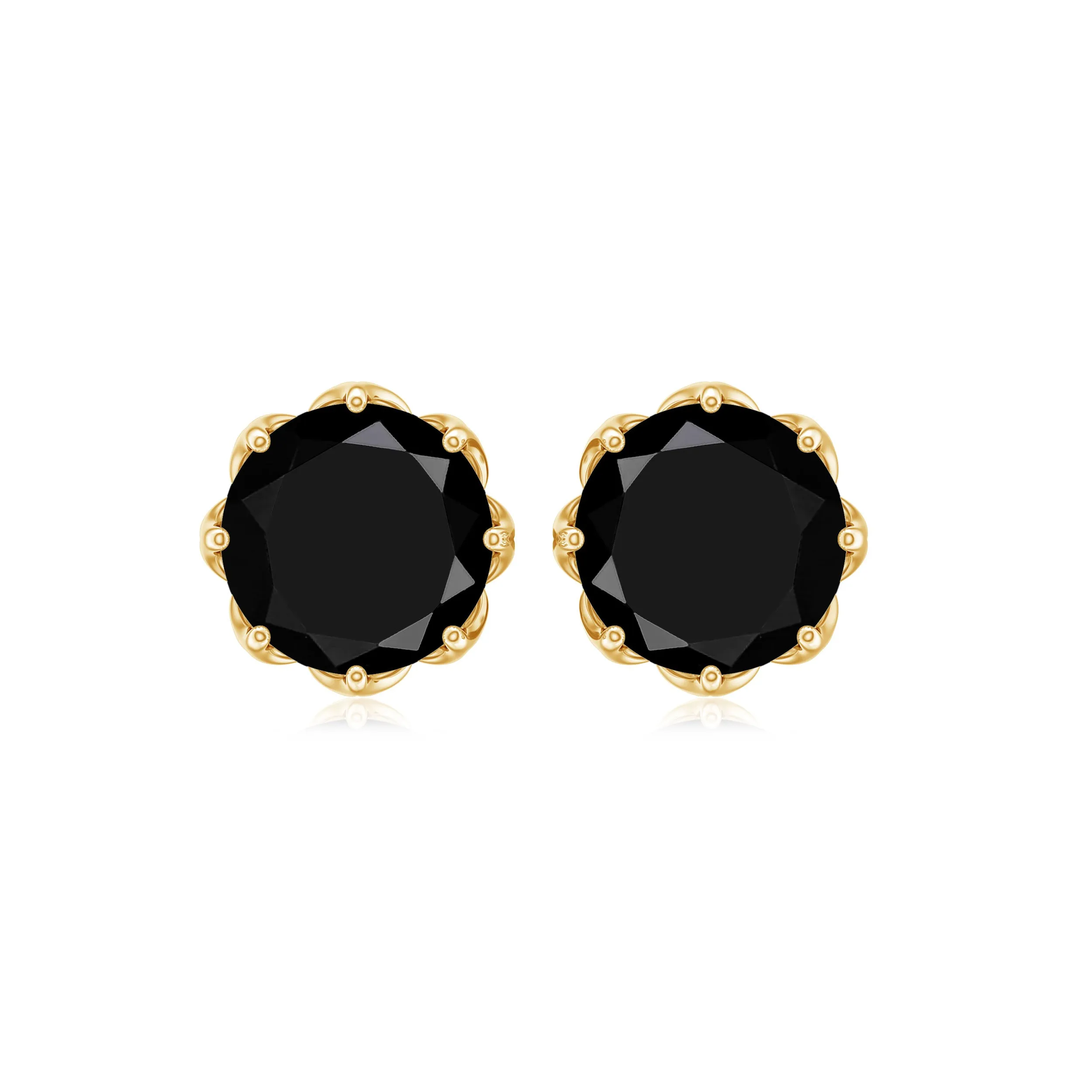 6 MM Decorative Black Onyx Solitaire Stud Earrings