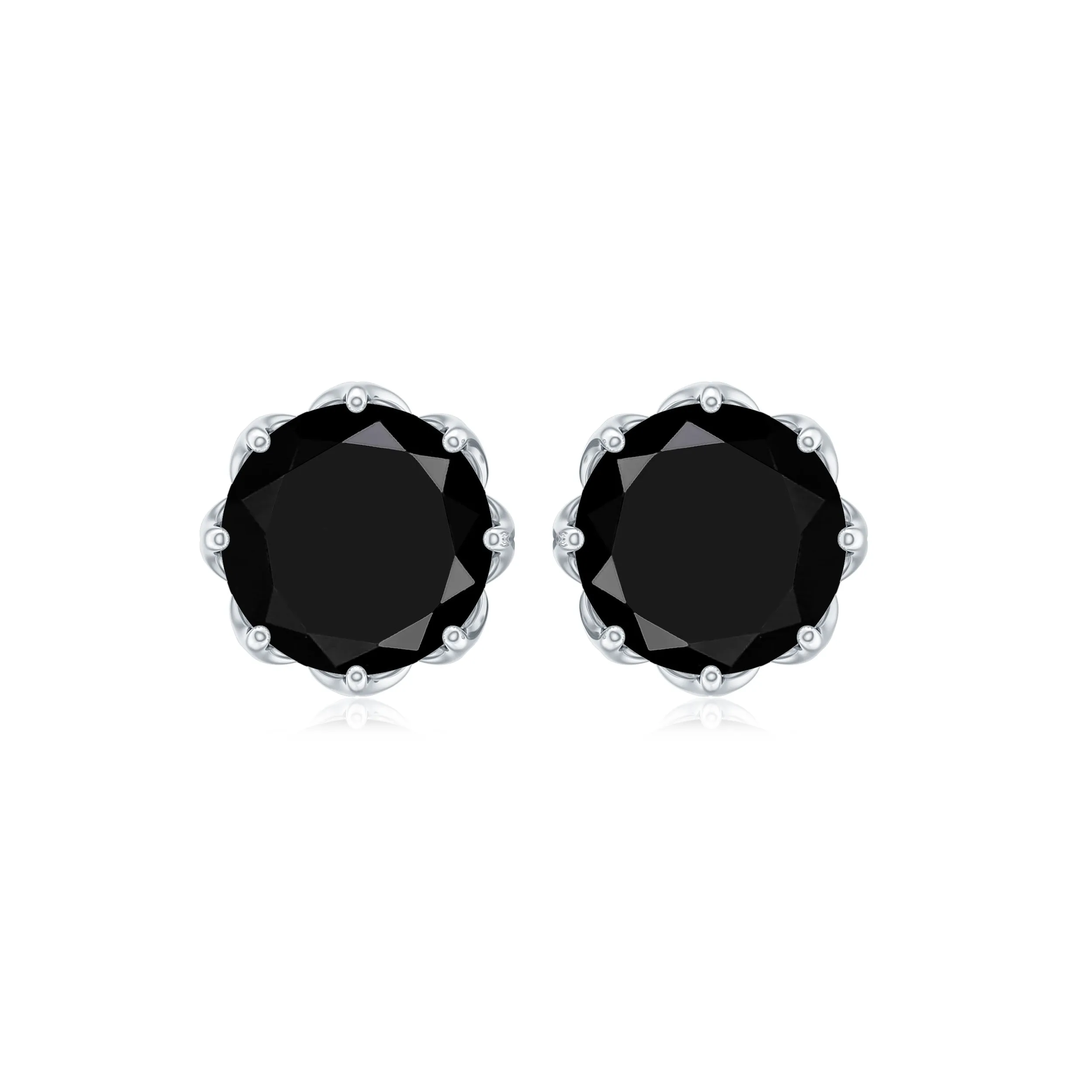 6 MM Decorative Black Onyx Solitaire Stud Earrings