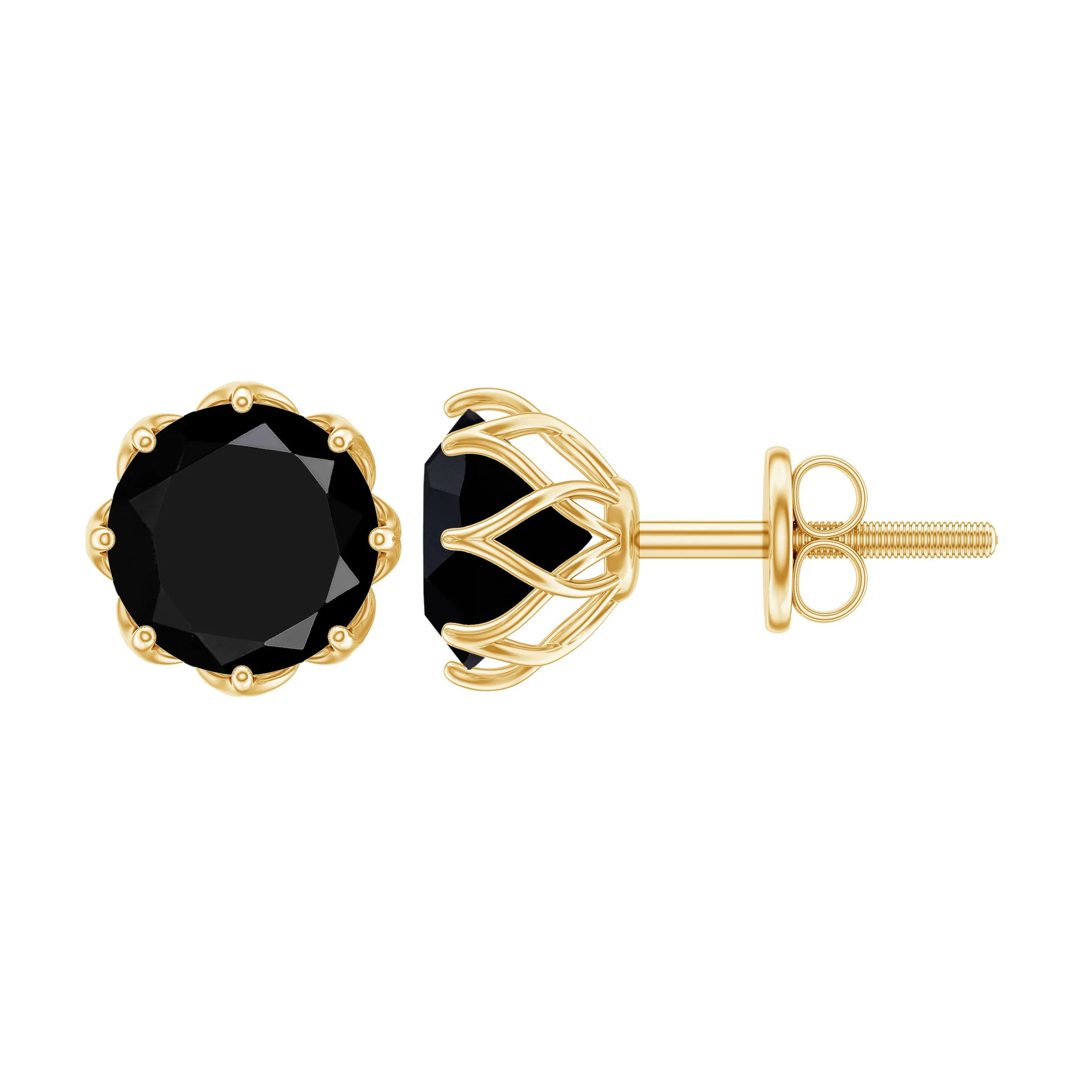 6 MM Decorative Black Onyx Solitaire Stud Earrings