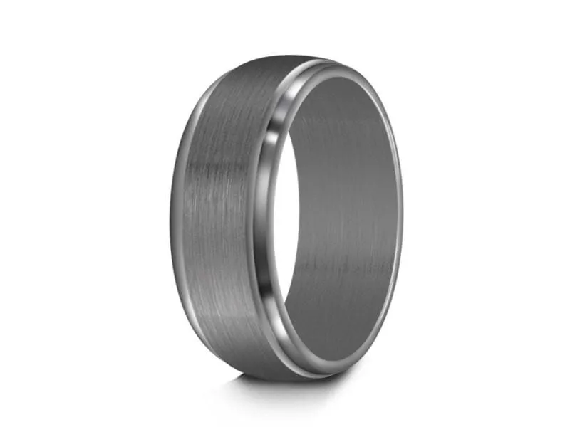 7MM Stainless Steel GRAY GUNMETAL Wedding Band RIDGE EDGES AND GRAY INTERIOR