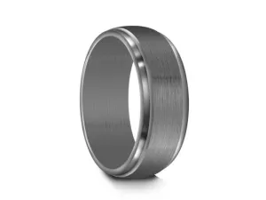 7MM Stainless Steel GRAY GUNMETAL Wedding Band RIDGE EDGES AND GRAY INTERIOR