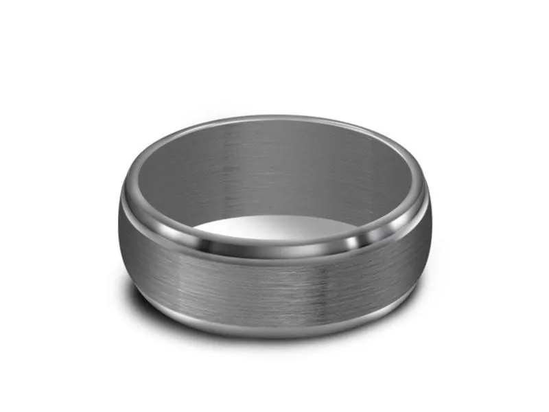 7MM Stainless Steel GRAY GUNMETAL Wedding Band RIDGE EDGES AND GRAY INTERIOR