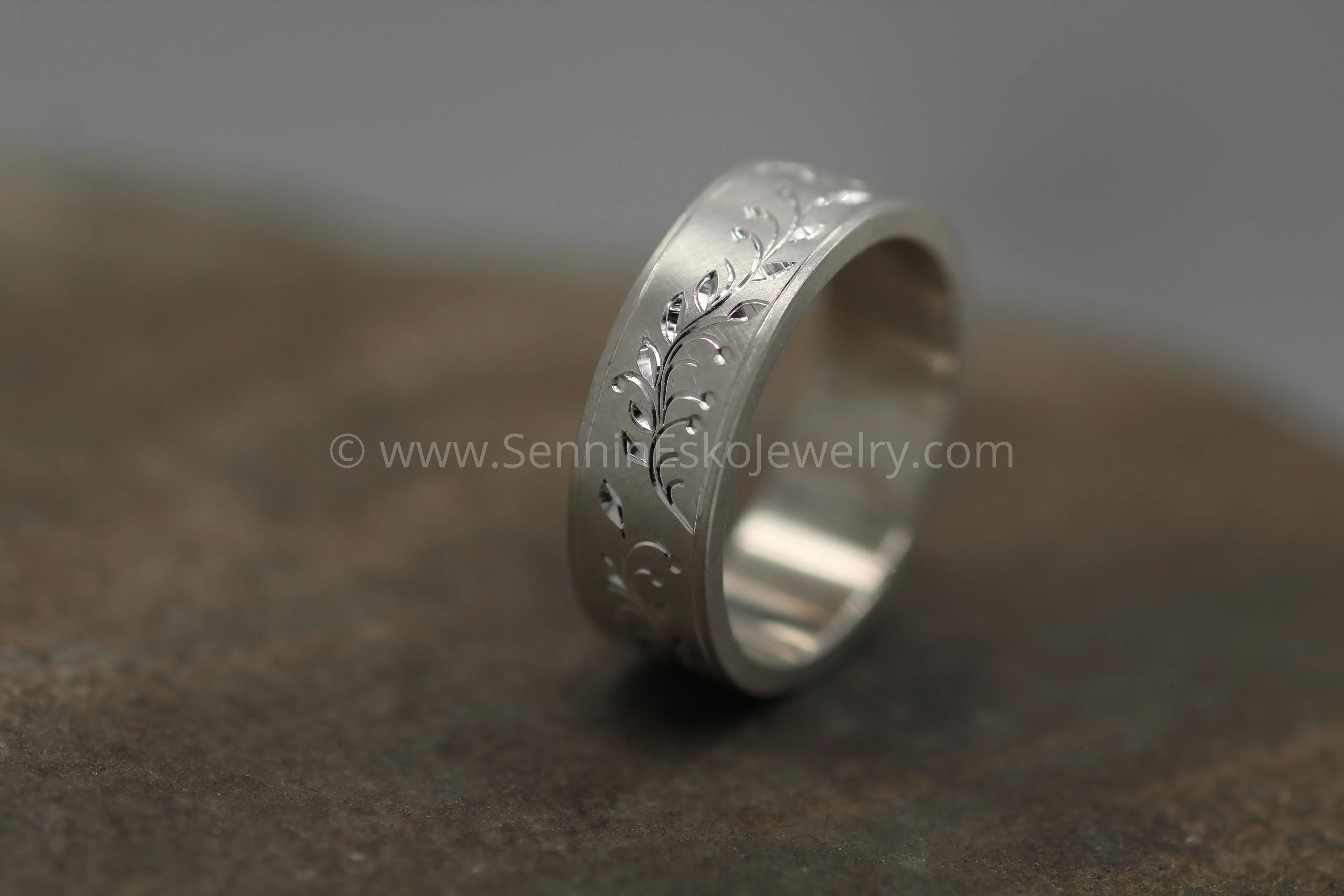 7x1.2mm Branches, Leaves & Berries Variation 1 - Silver Bright Cut Engraved Band