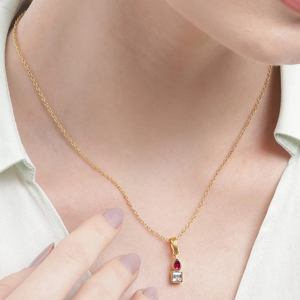 92.5 Silver Cubic red Drop Stud Necklace