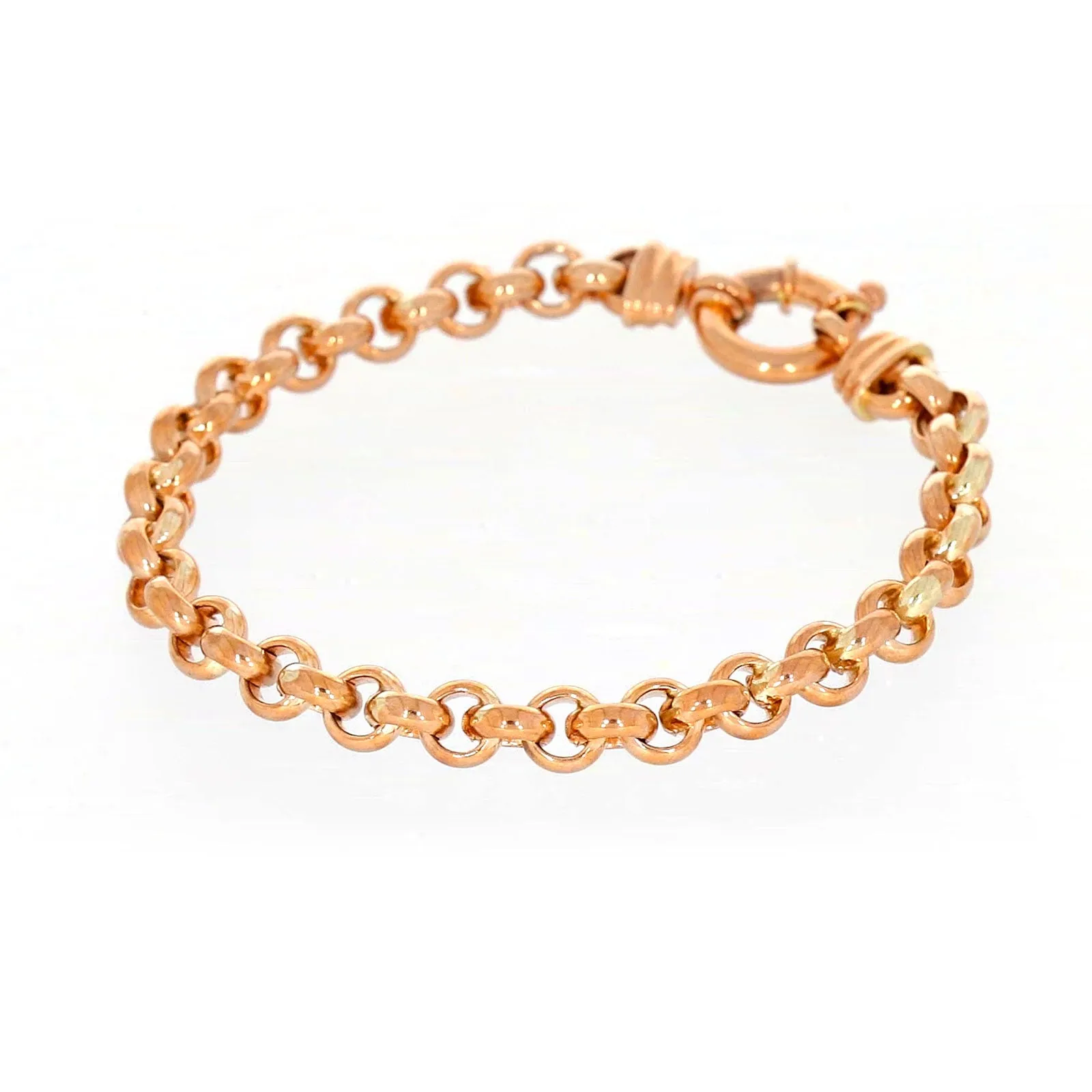 9ct Rose Gold Silver Filled 19cm Belcher with Bolt Bracelet