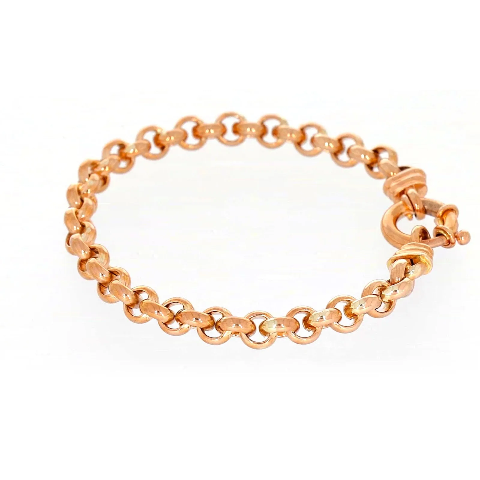 9ct Rose Gold Silver Filled 19cm Belcher with Bolt Bracelet