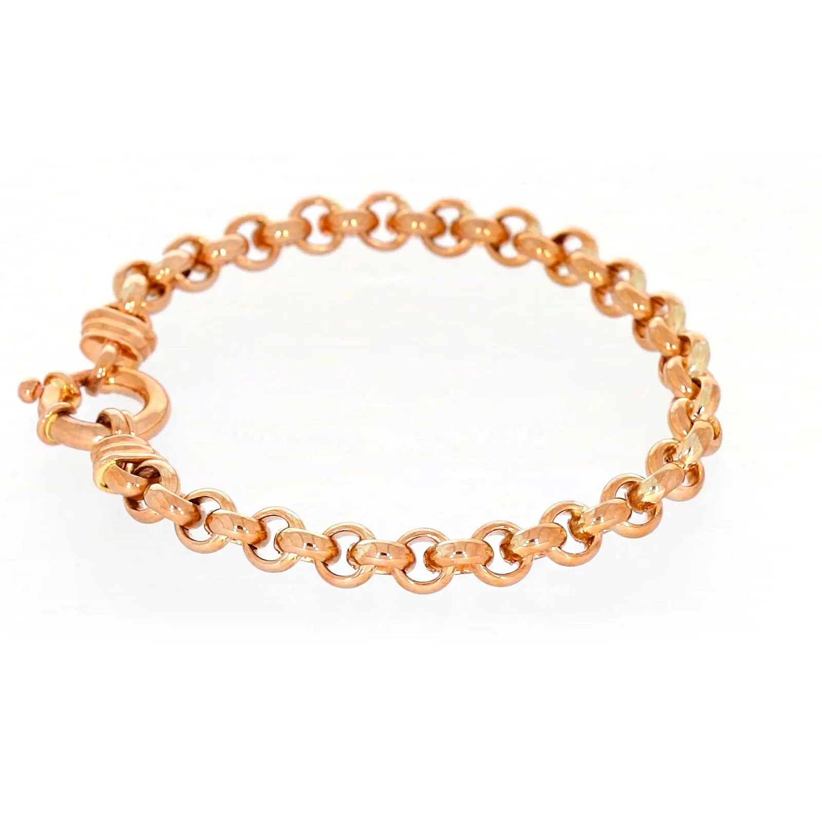 9ct Rose Gold Silver Filled 19cm Belcher with Bolt Bracelet