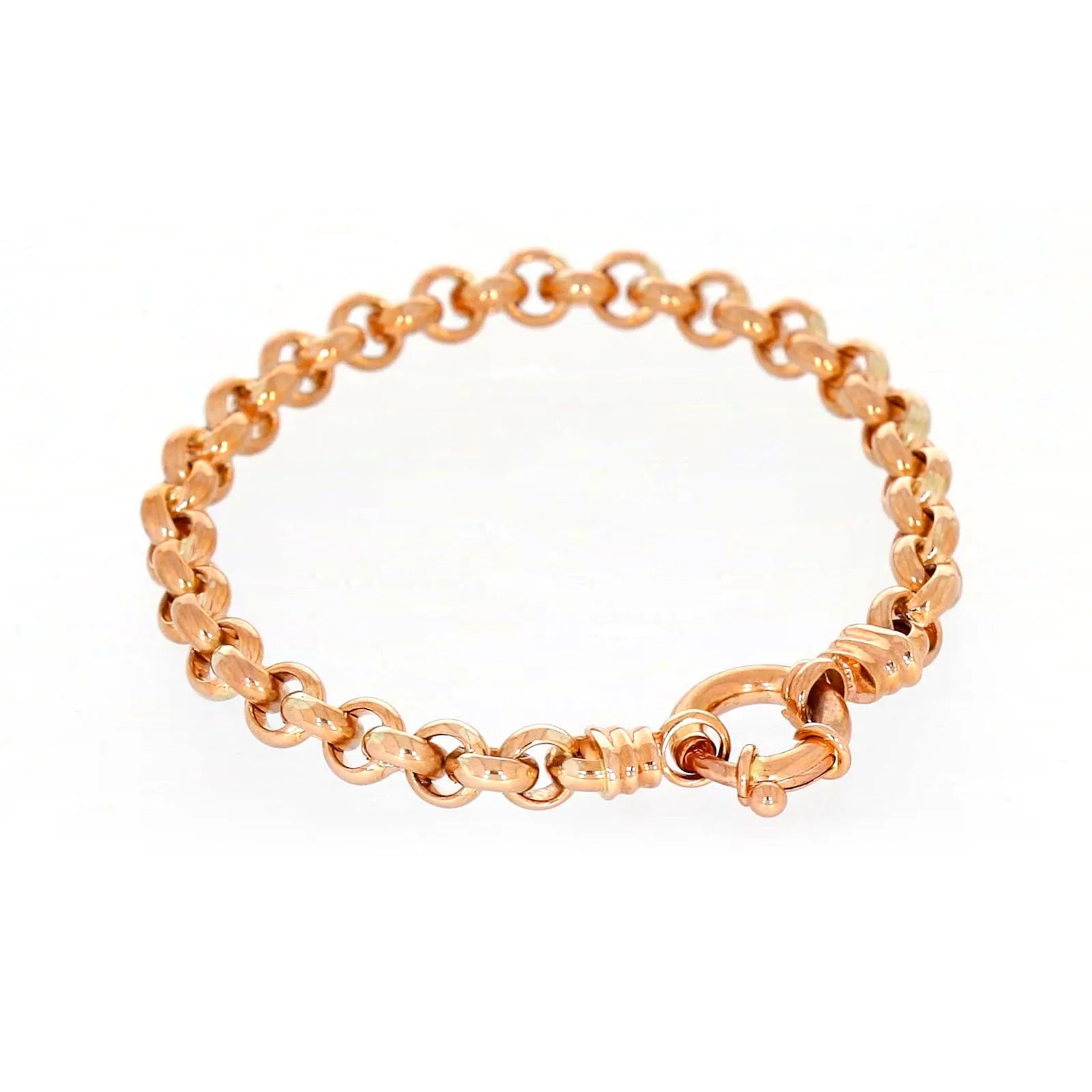 9ct Rose Gold Silver Filled 19cm Belcher with Bolt Bracelet