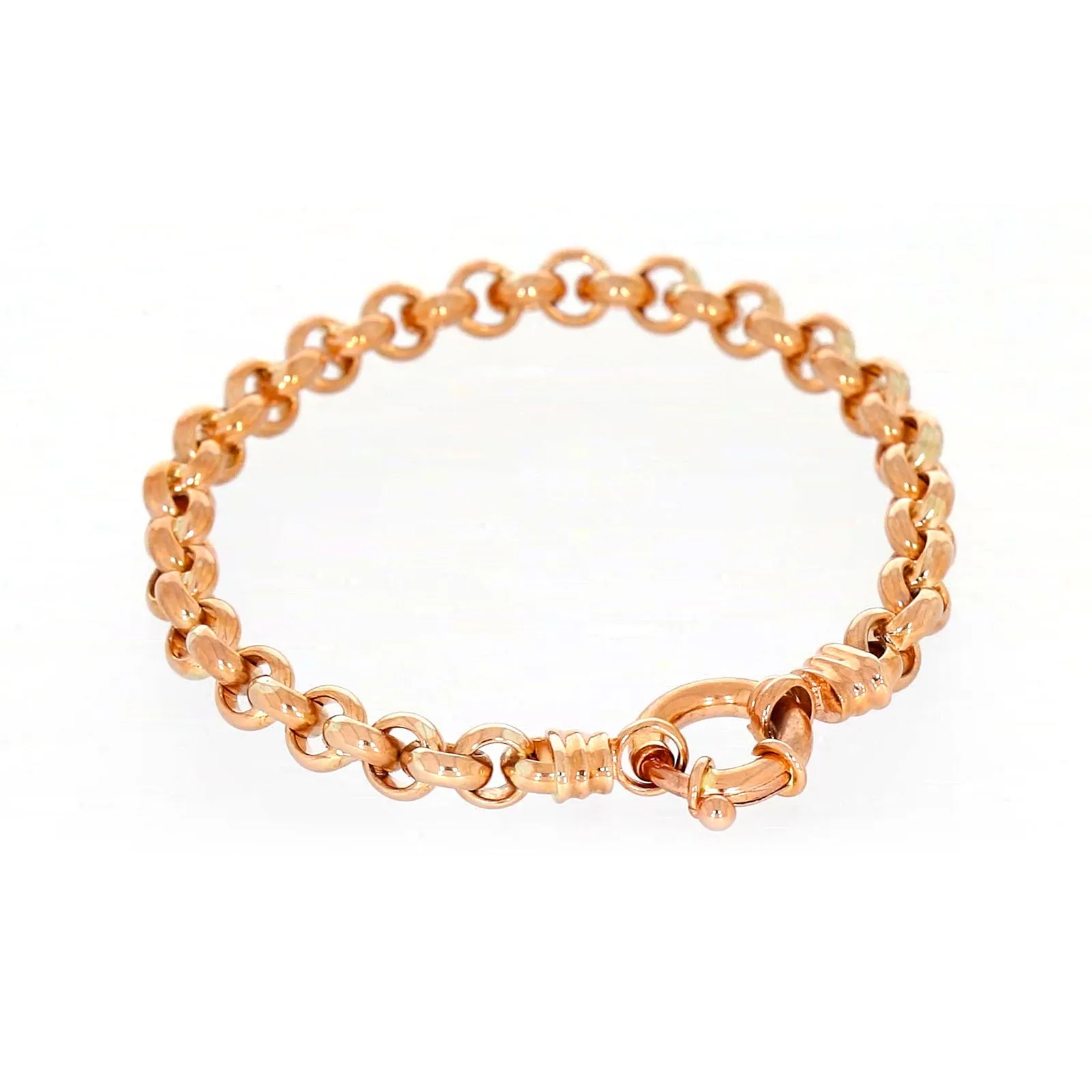 9ct Rose Gold Silver Filled 19cm Belcher with Bolt Bracelet