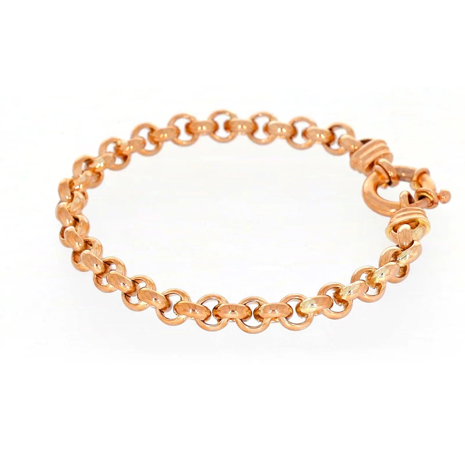 9ct Rose Gold Silver Filled 19cm Belcher with Bolt Bracelet