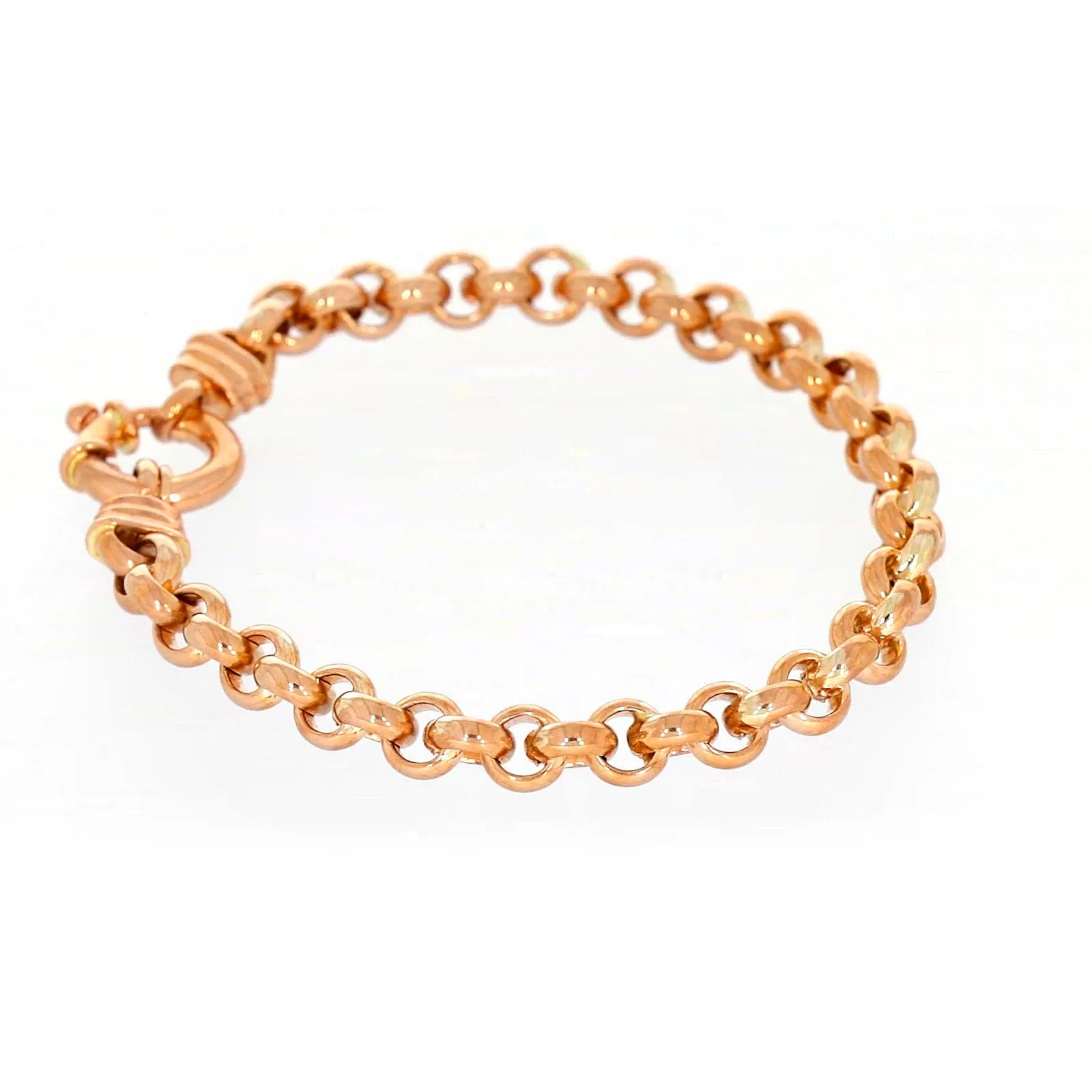 9ct Rose Gold Silver Filled 19cm Belcher with Bolt Bracelet