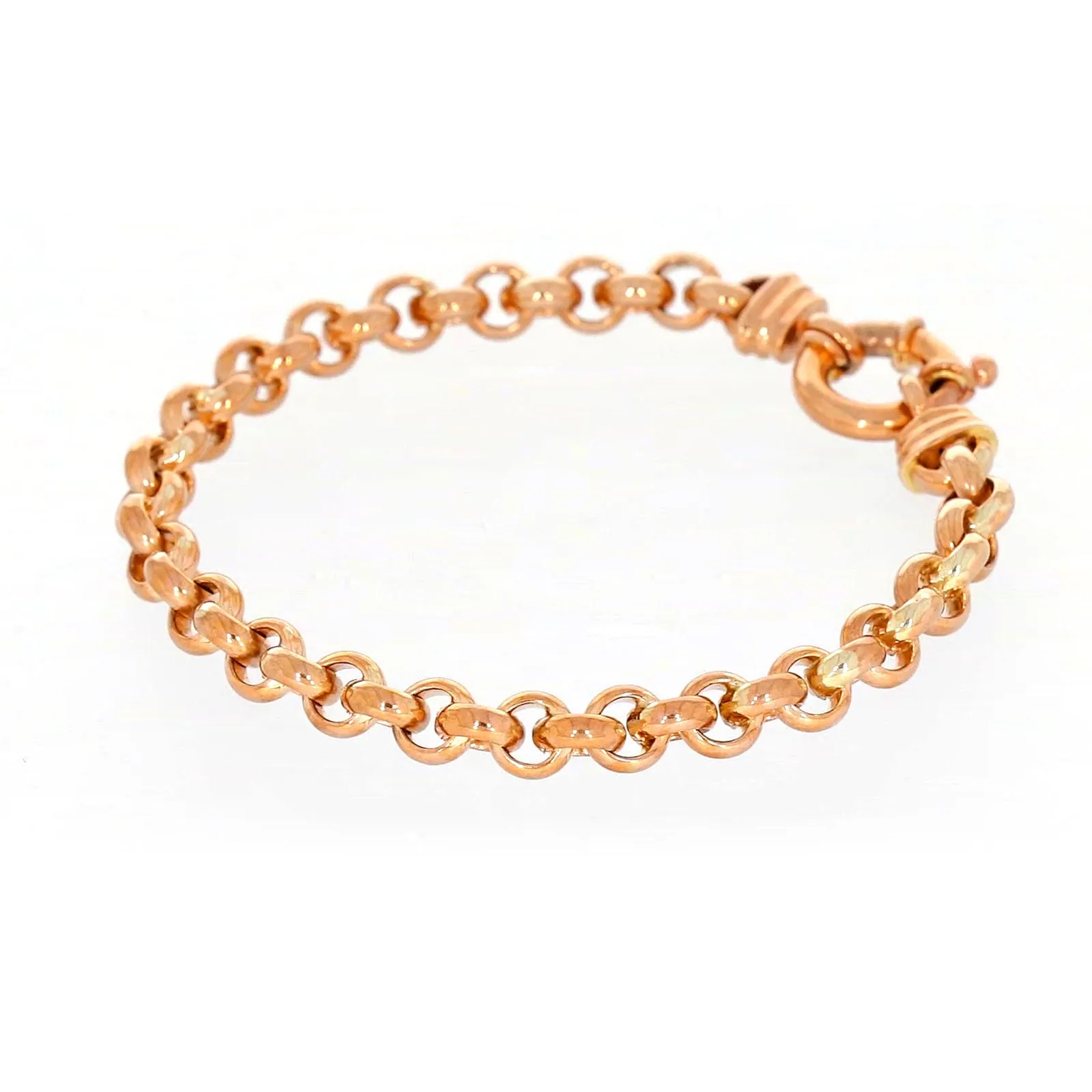 9ct Rose Gold Silver Filled 19cm Belcher with Bolt Bracelet