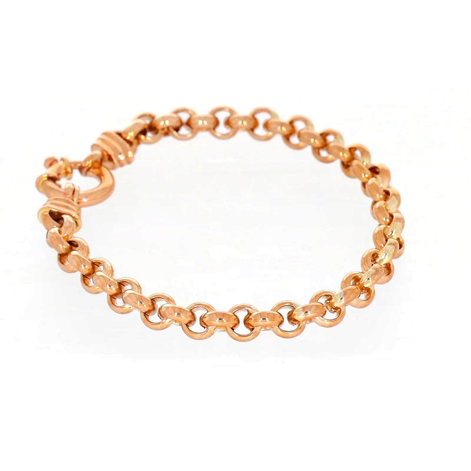 9ct Rose Gold Silver Filled 19cm Belcher with Bolt Bracelet