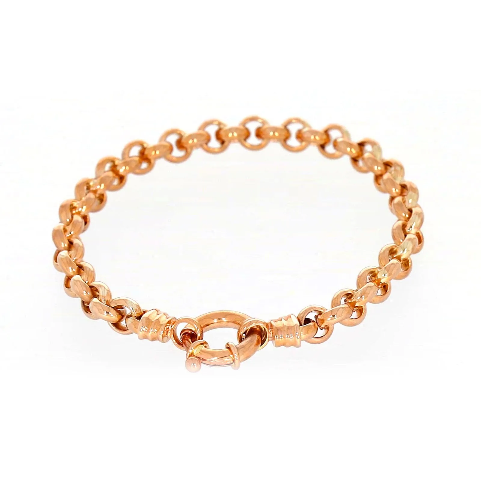 9ct Rose Gold Silver Filled 19cm Belcher with Bolt Bracelet