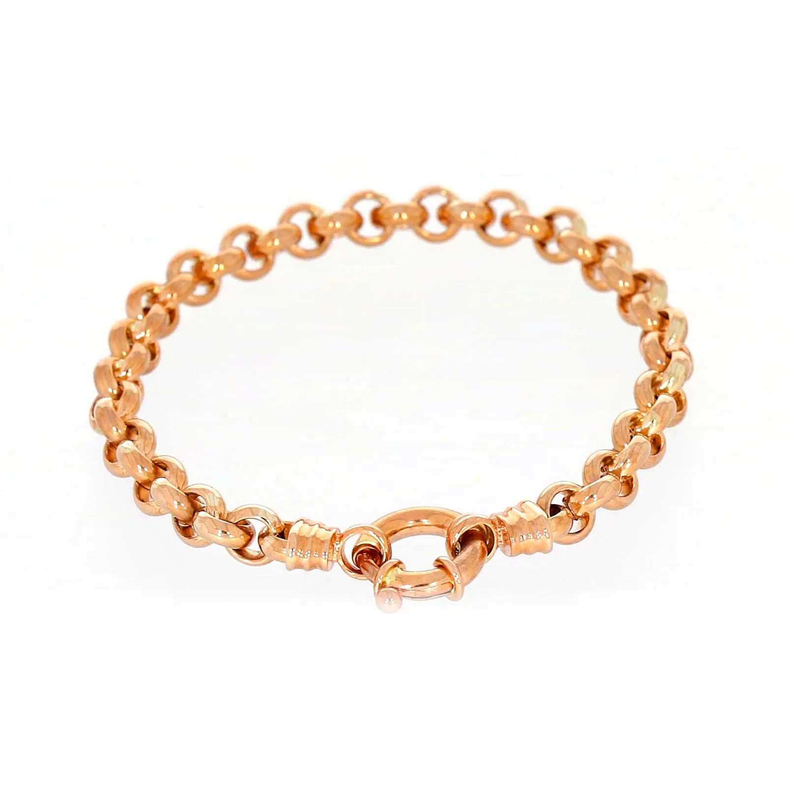 9ct Rose Gold Silver Filled 19cm Belcher with Bolt Bracelet