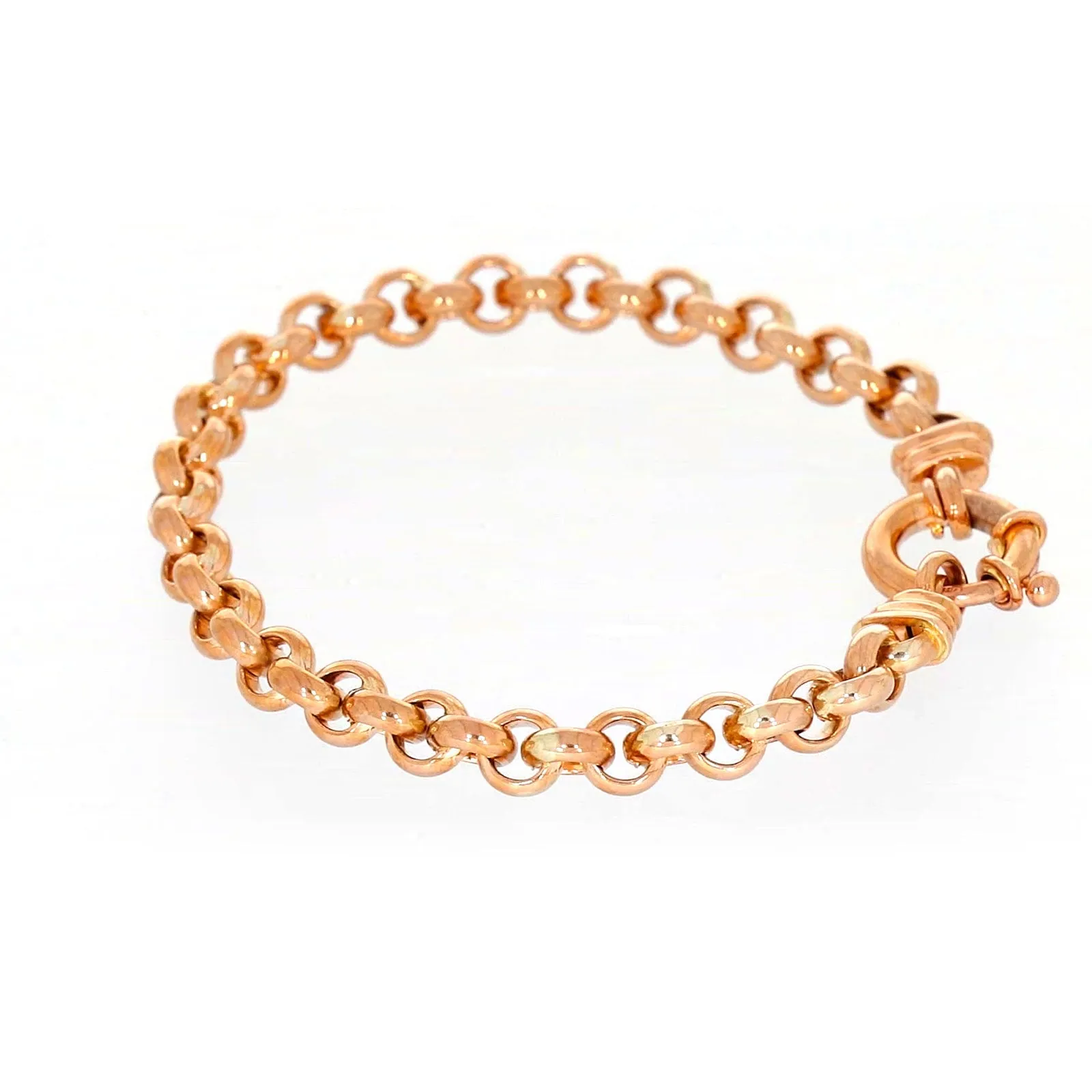 9ct Rose Gold Silver Filled 19cm Belcher with Bolt Bracelet