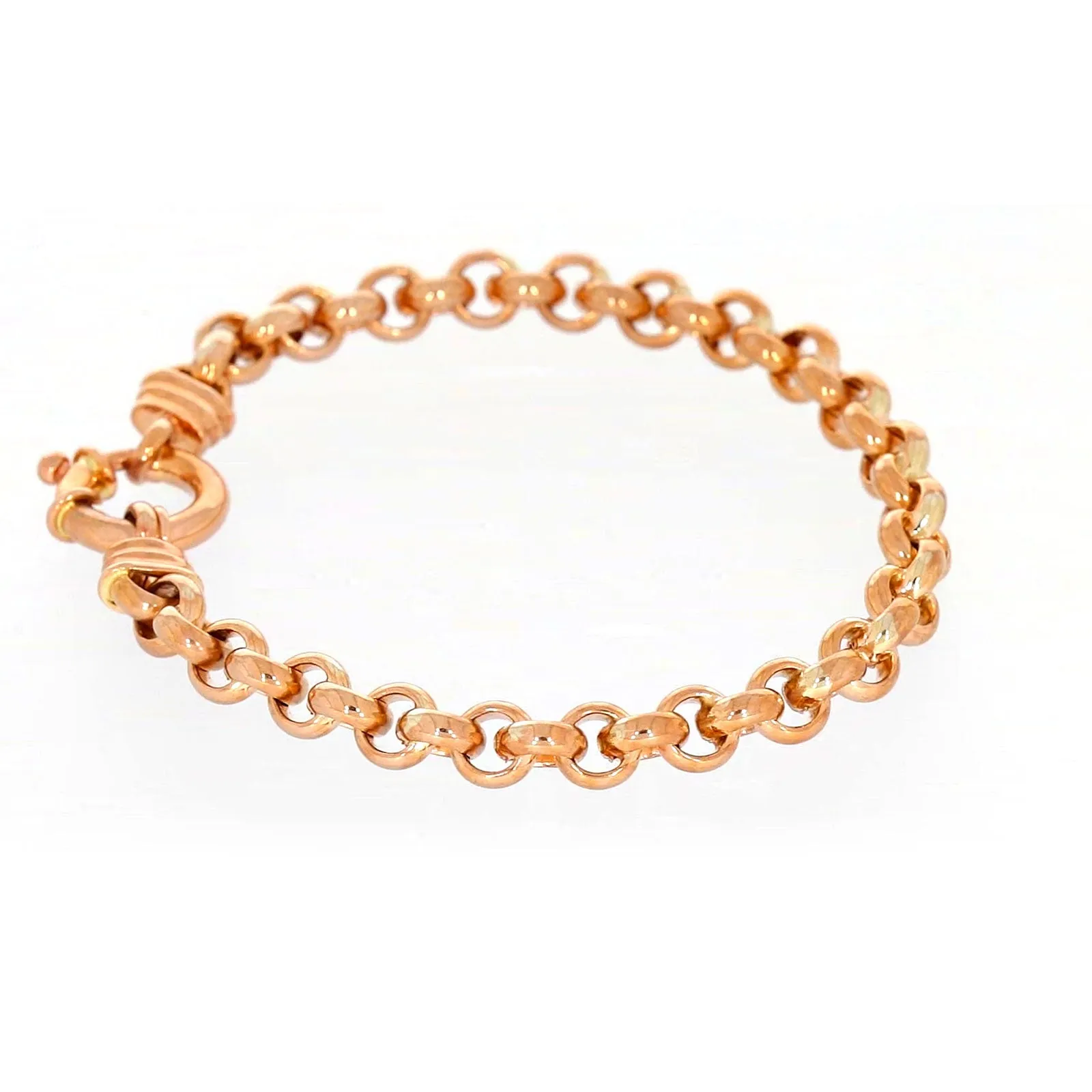 9ct Rose Gold Silver Filled 19cm Belcher with Bolt Bracelet