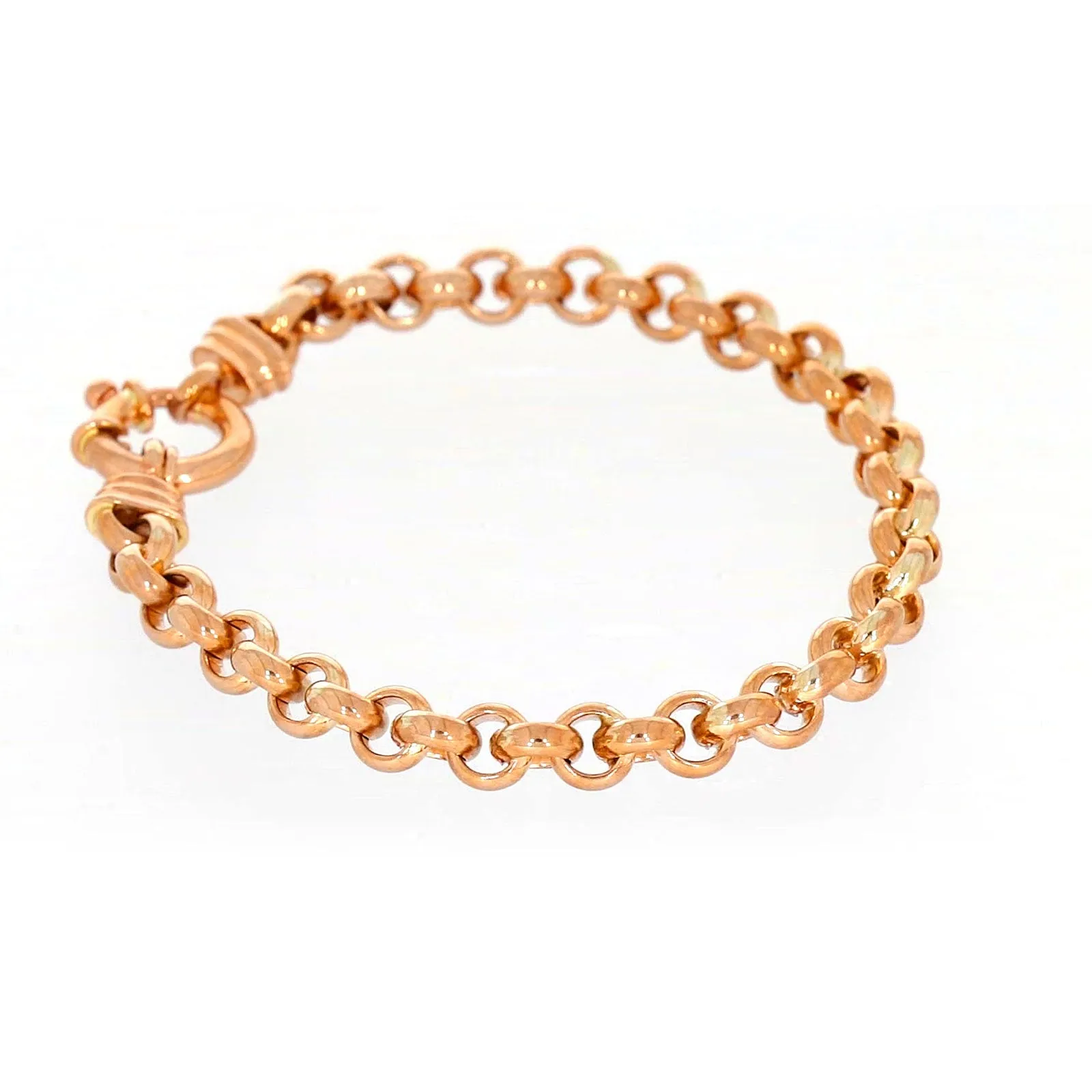 9ct Rose Gold Silver Filled 19cm Belcher with Bolt Bracelet