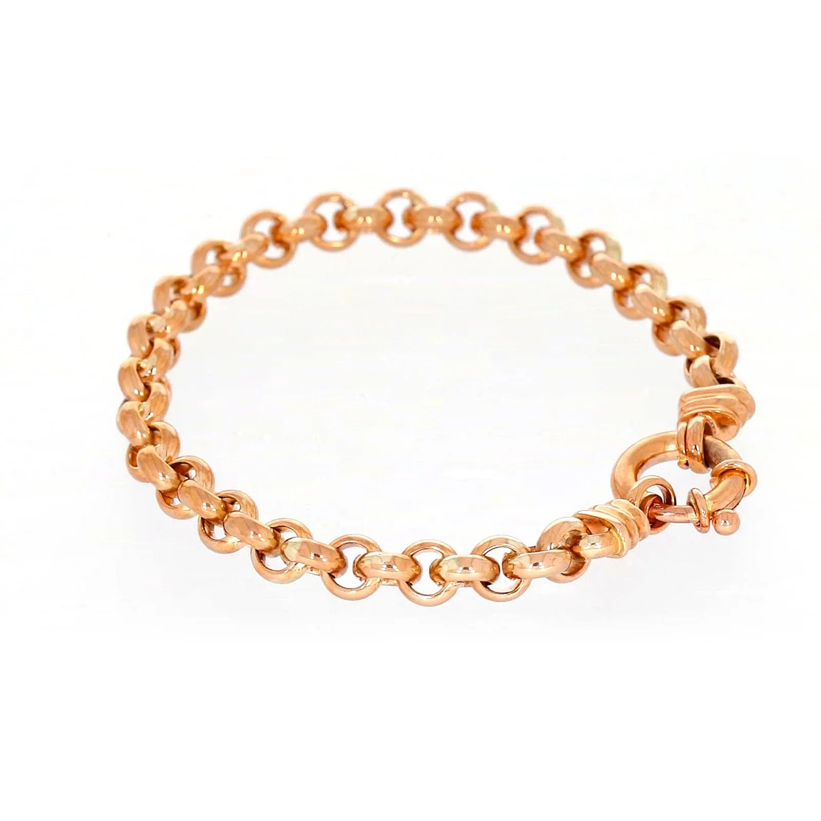 9ct Rose Gold Silver Filled 19cm Belcher with Bolt Bracelet