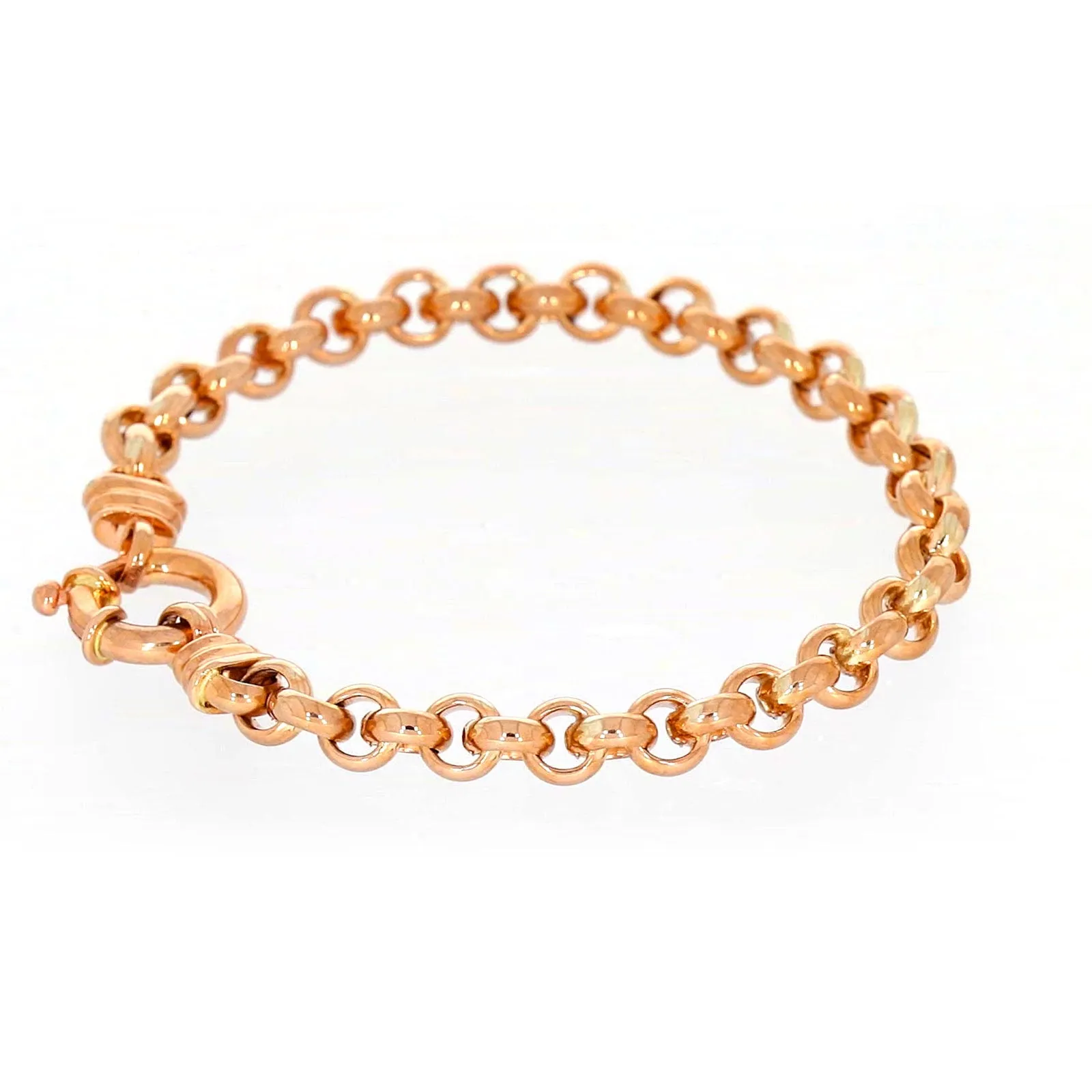 9ct Rose Gold Silver Filled 19cm Belcher with Bolt Bracelet