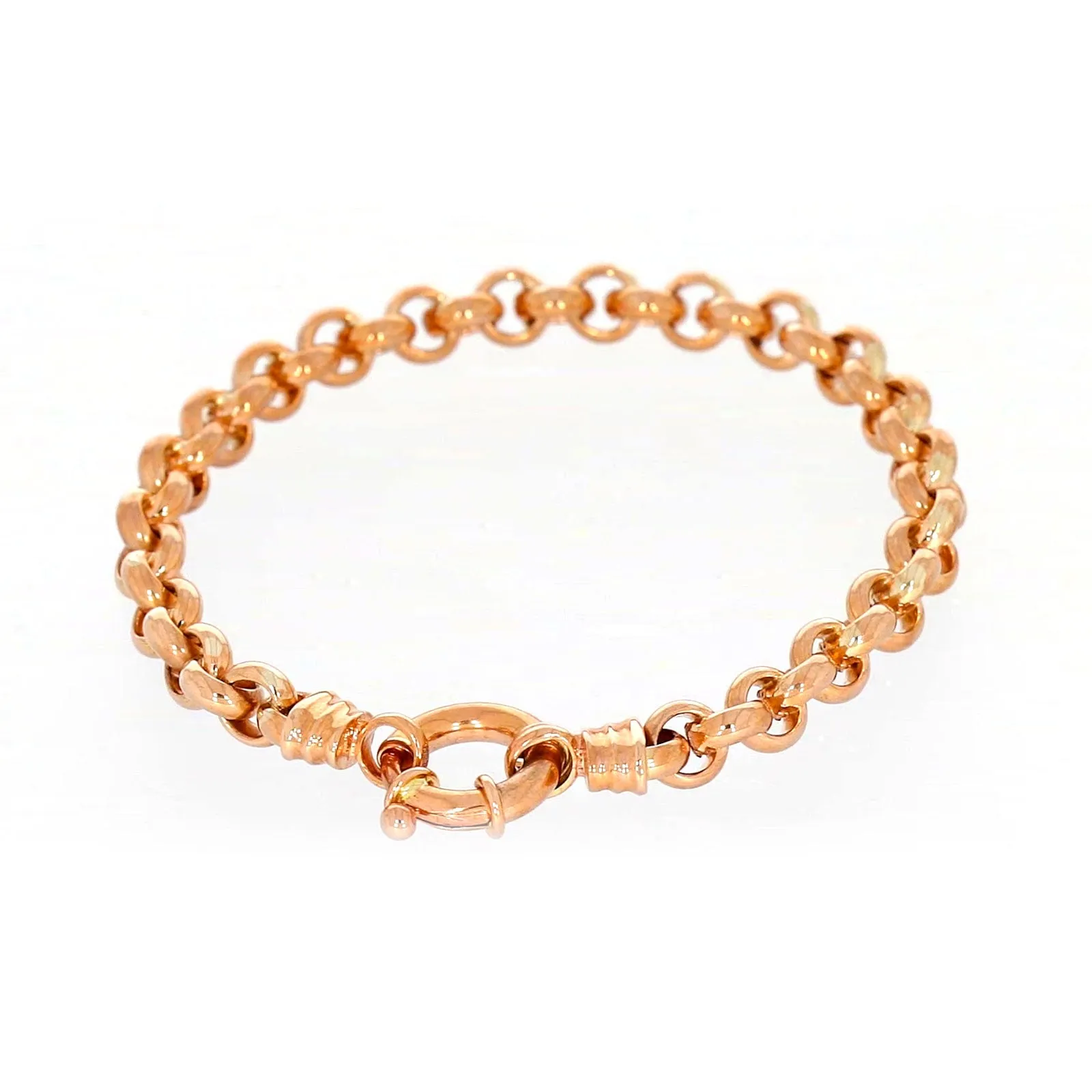 9ct Rose Gold Silver Filled 19cm Belcher with Bolt Bracelet