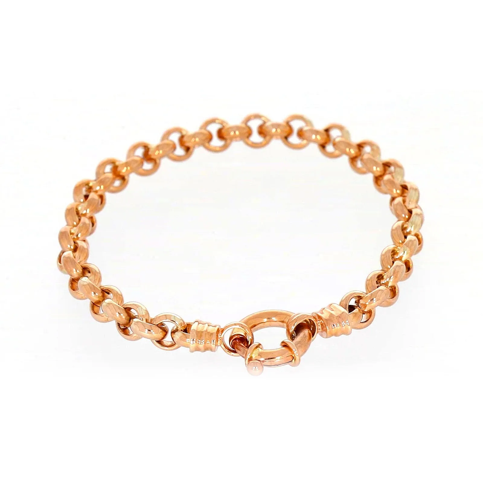 9ct Rose Gold Silver Filled 19cm Belcher with Bolt Bracelet