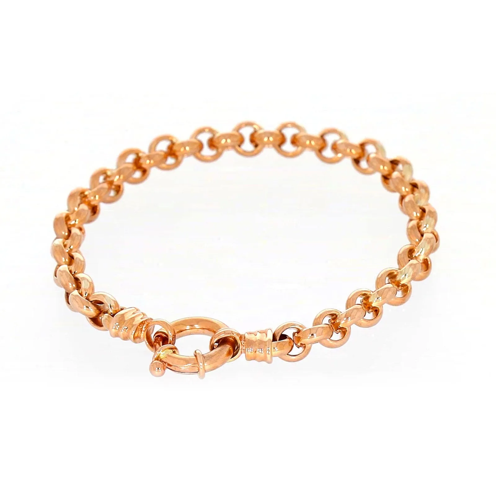 9ct Rose Gold Silver Filled 19cm Belcher with Bolt Bracelet