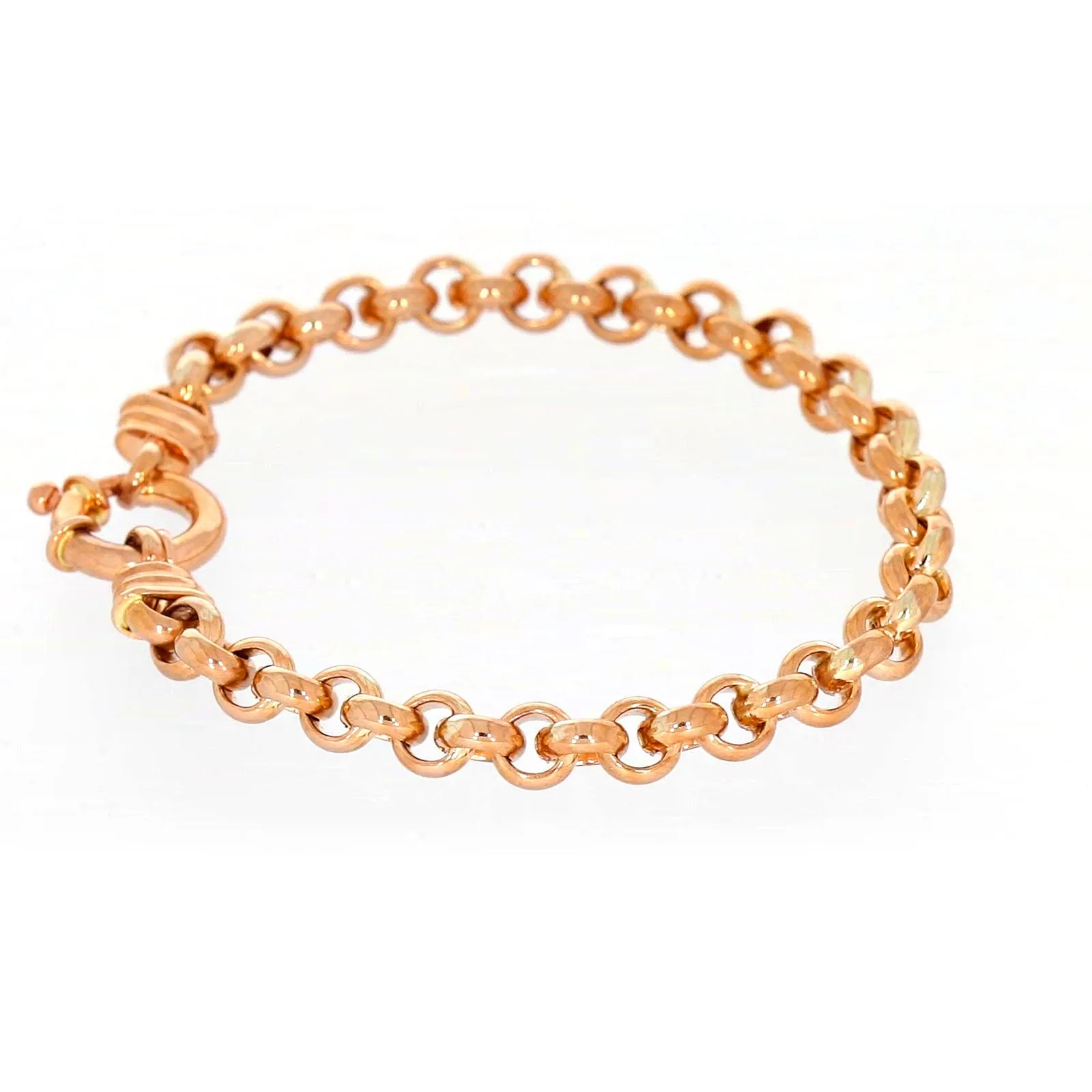 9ct Rose Gold Silver Filled 19cm Belcher with Bolt Bracelet