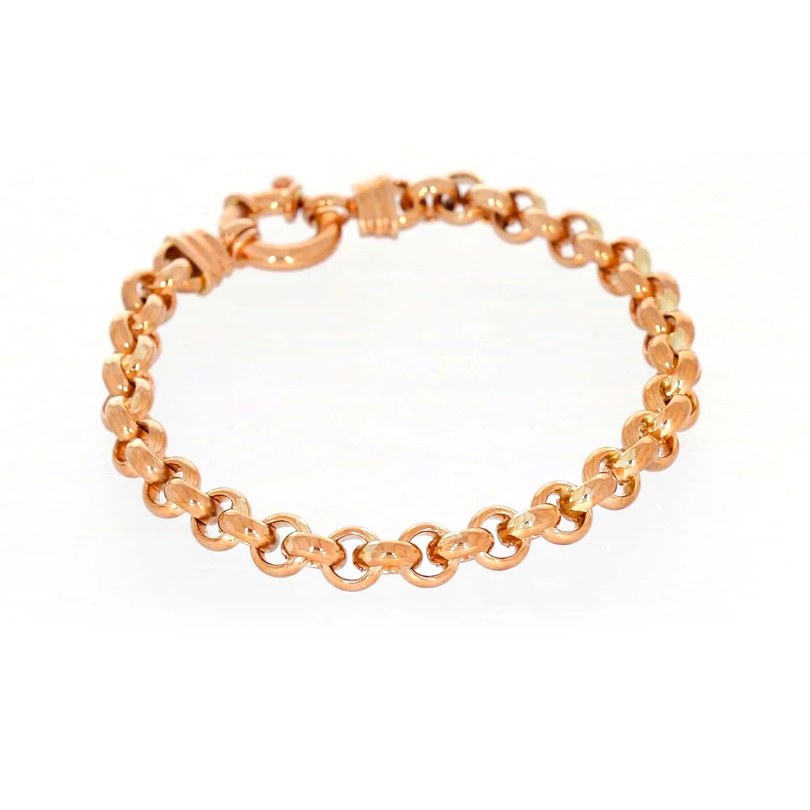 9ct Rose Gold Silver Filled 19cm Belcher with Bolt Bracelet