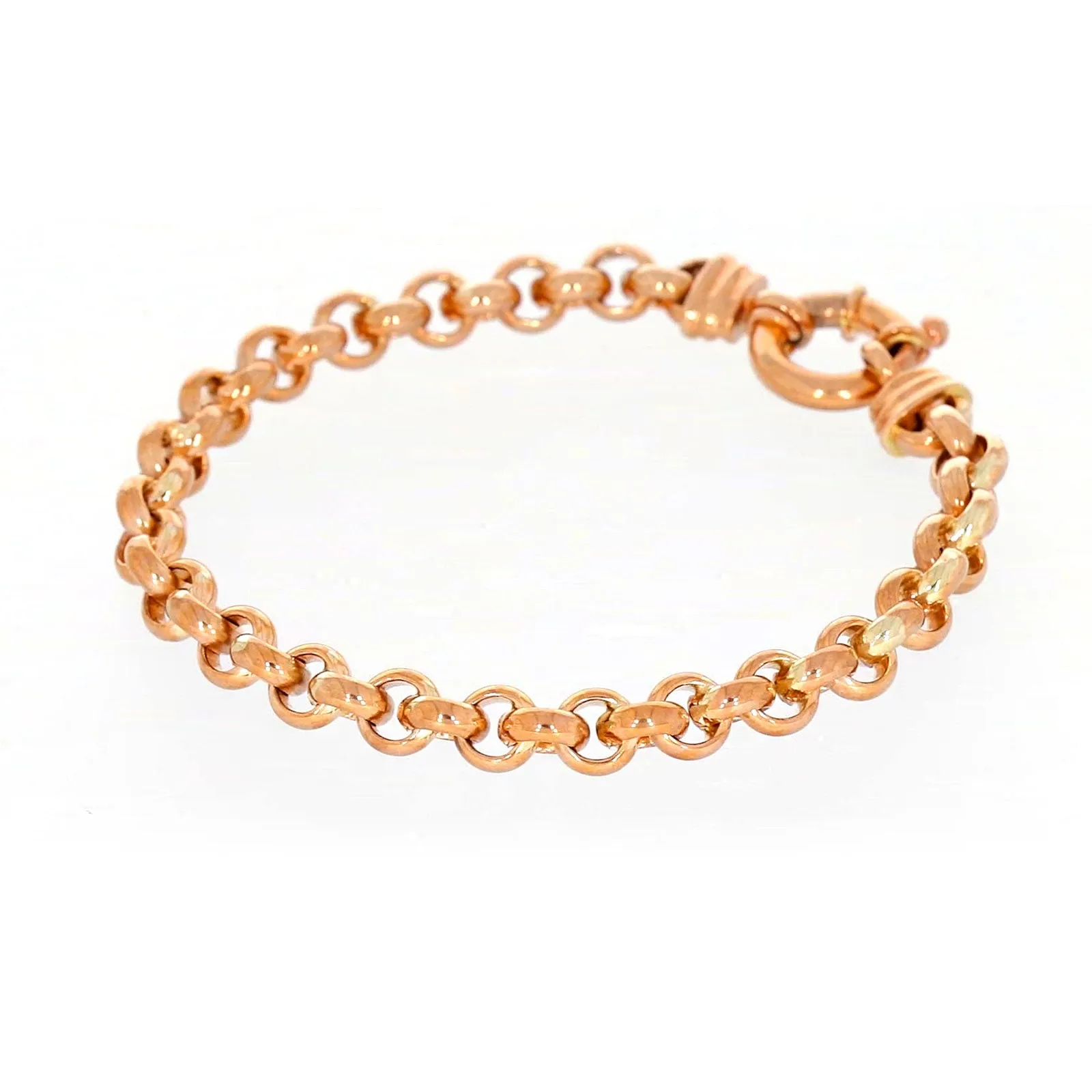 9ct Rose Gold Silver Filled 19cm Belcher with Bolt Bracelet