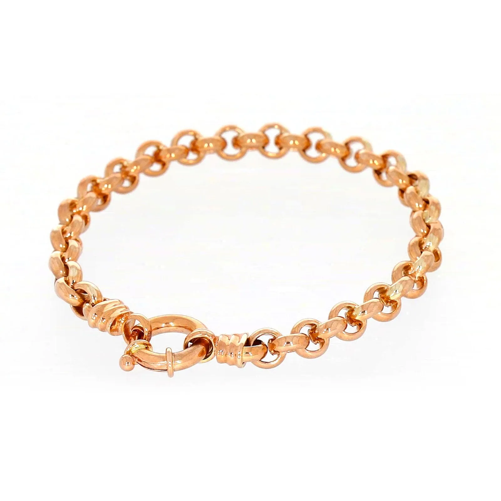 9ct Rose Gold Silver Filled 19cm Belcher with Bolt Bracelet