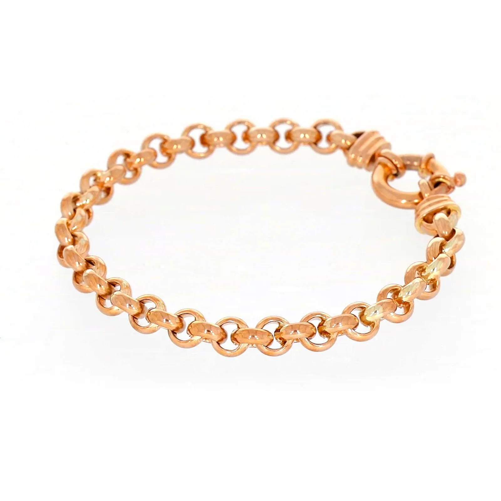 9ct Rose Gold Silver Filled 19cm Belcher with Bolt Bracelet