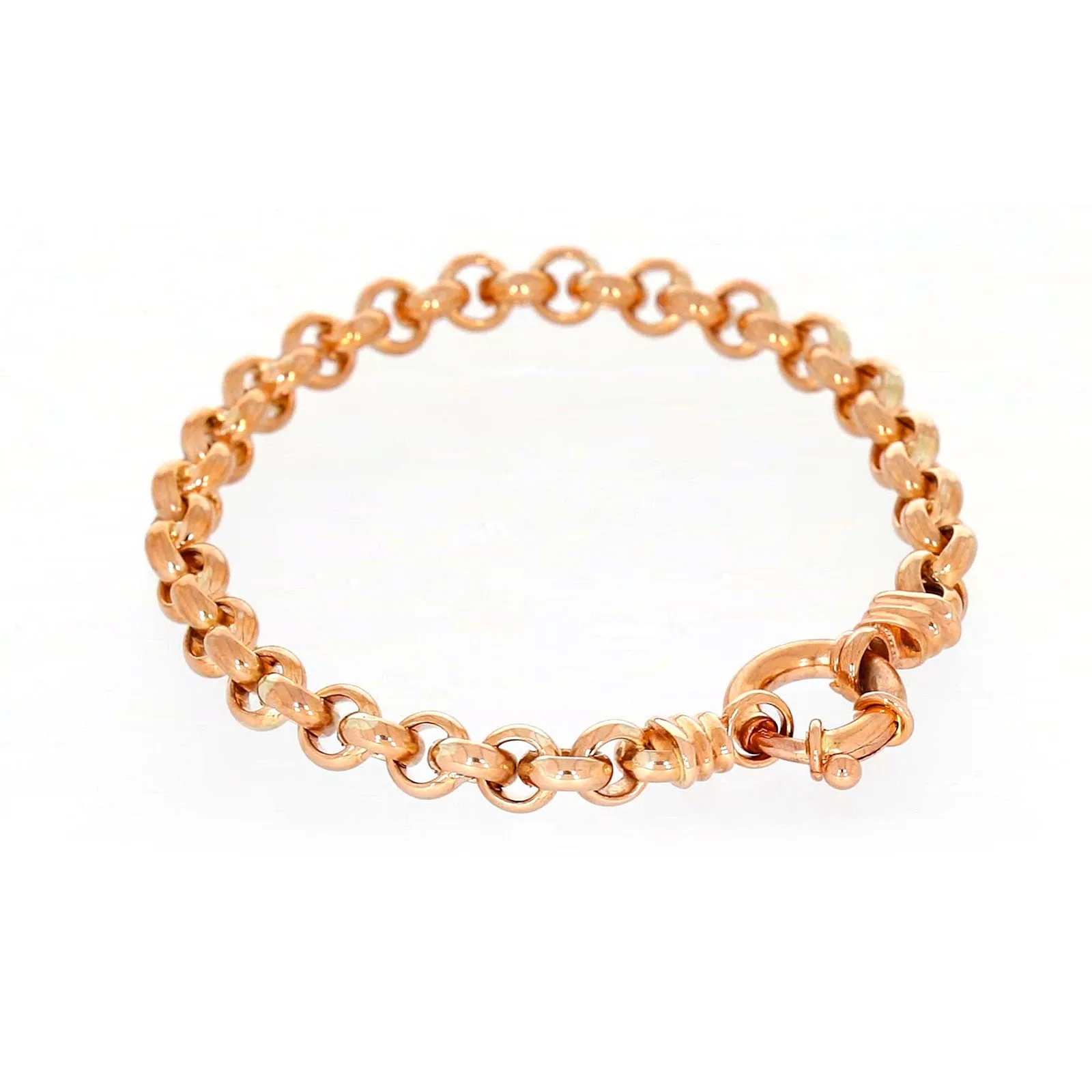 9ct Rose Gold Silver Filled 19cm Belcher with Bolt Bracelet