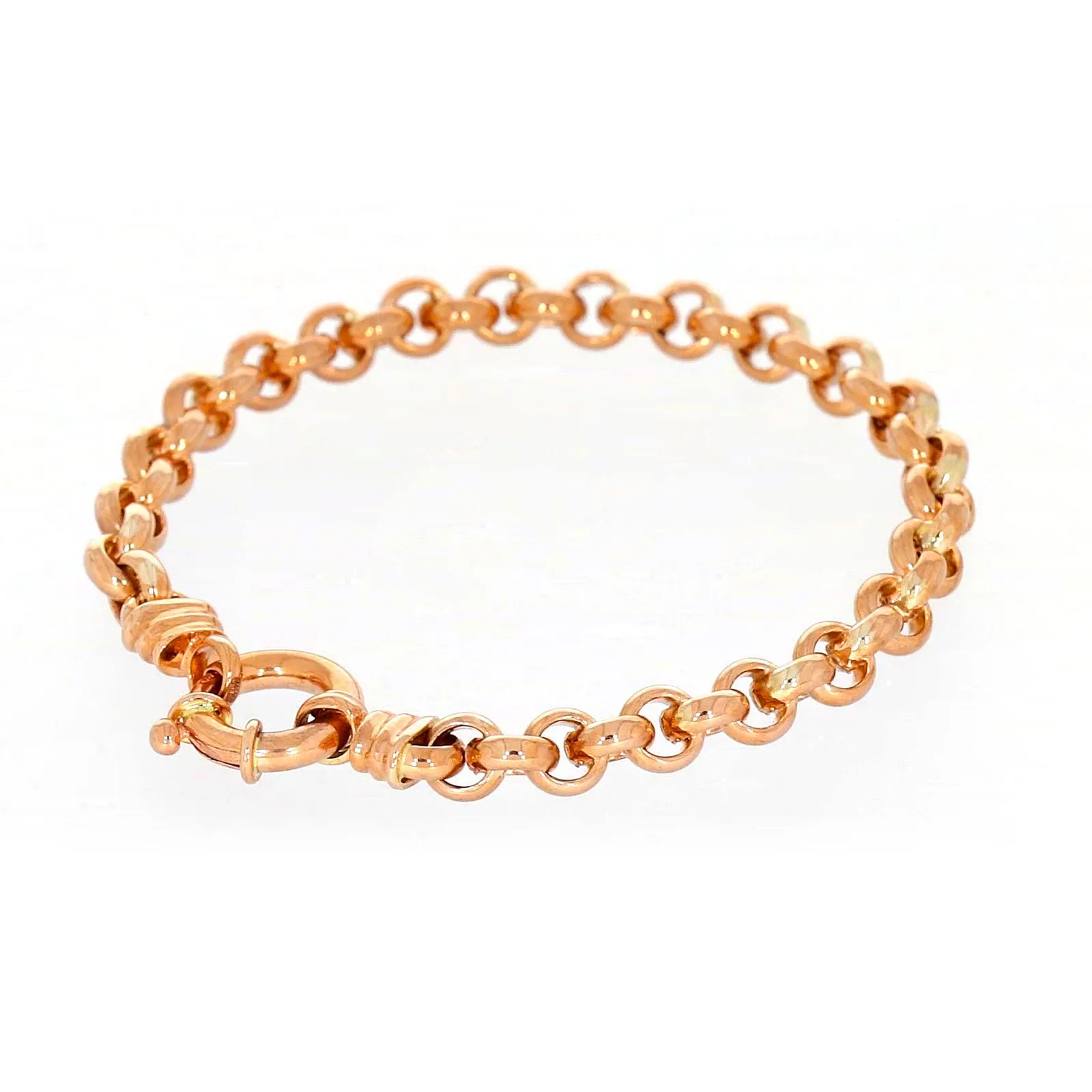 9ct Rose Gold Silver Filled 19cm Belcher with Bolt Bracelet