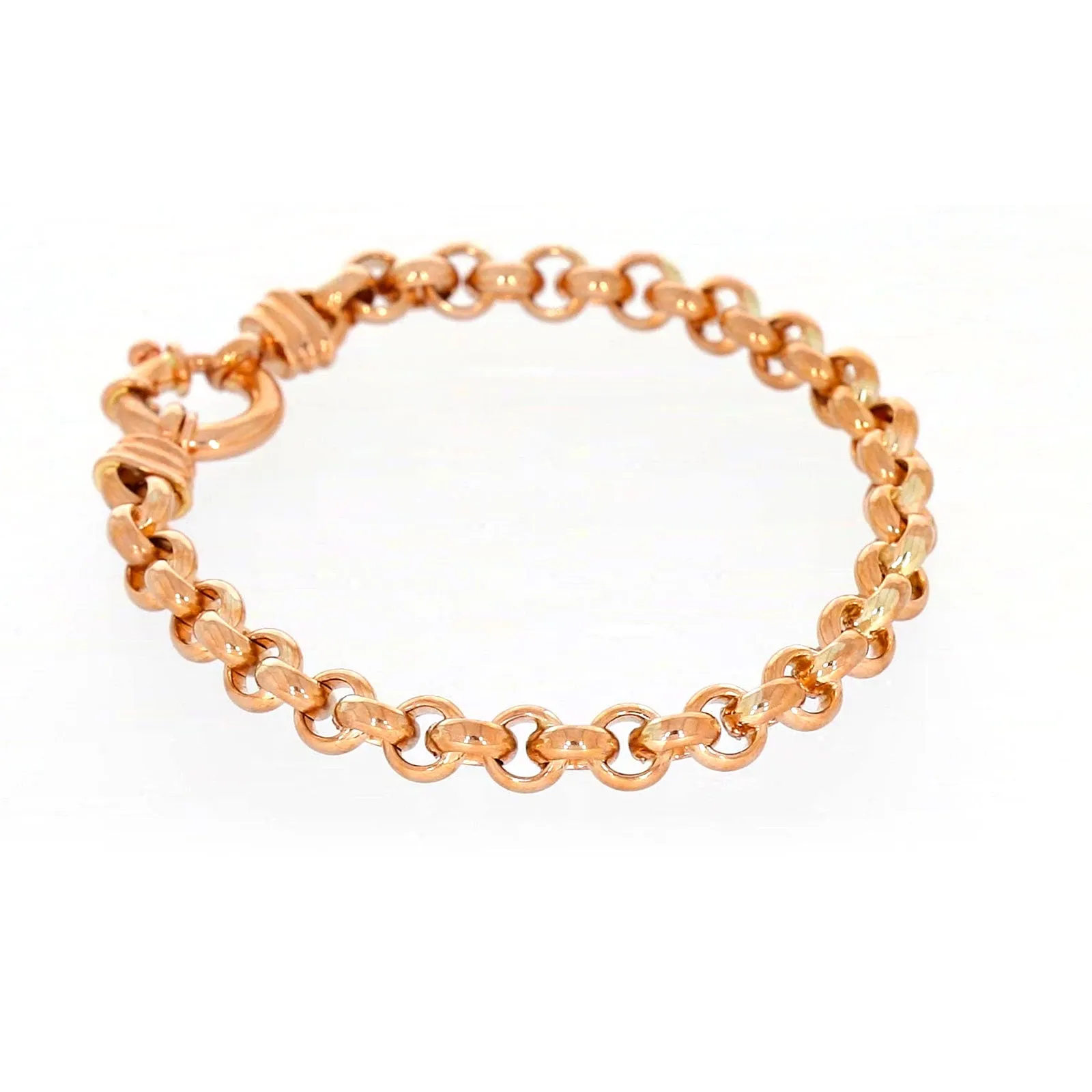 9ct Rose Gold Silver Filled 19cm Belcher with Bolt Bracelet