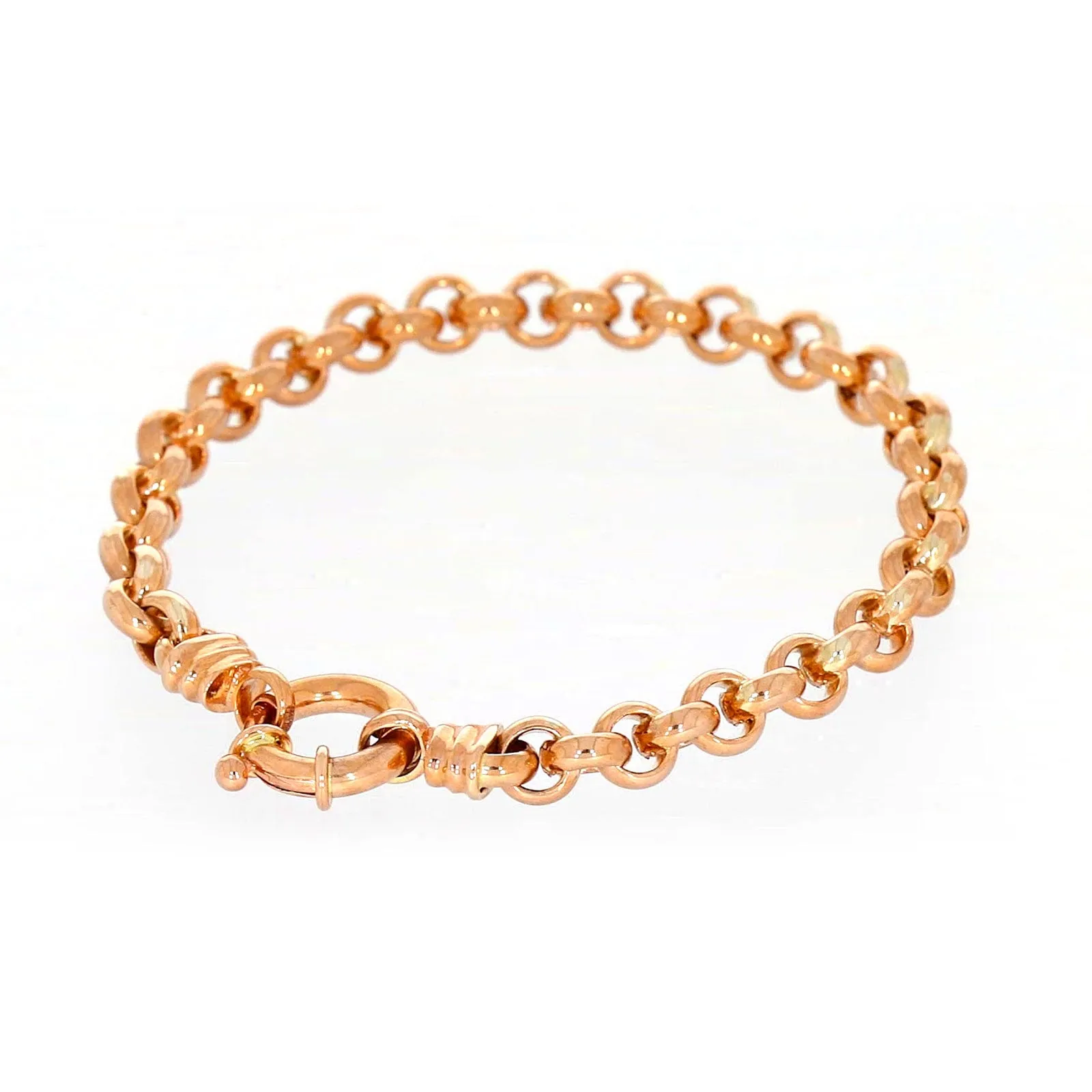 9ct Rose Gold Silver Filled 19cm Belcher with Bolt Bracelet