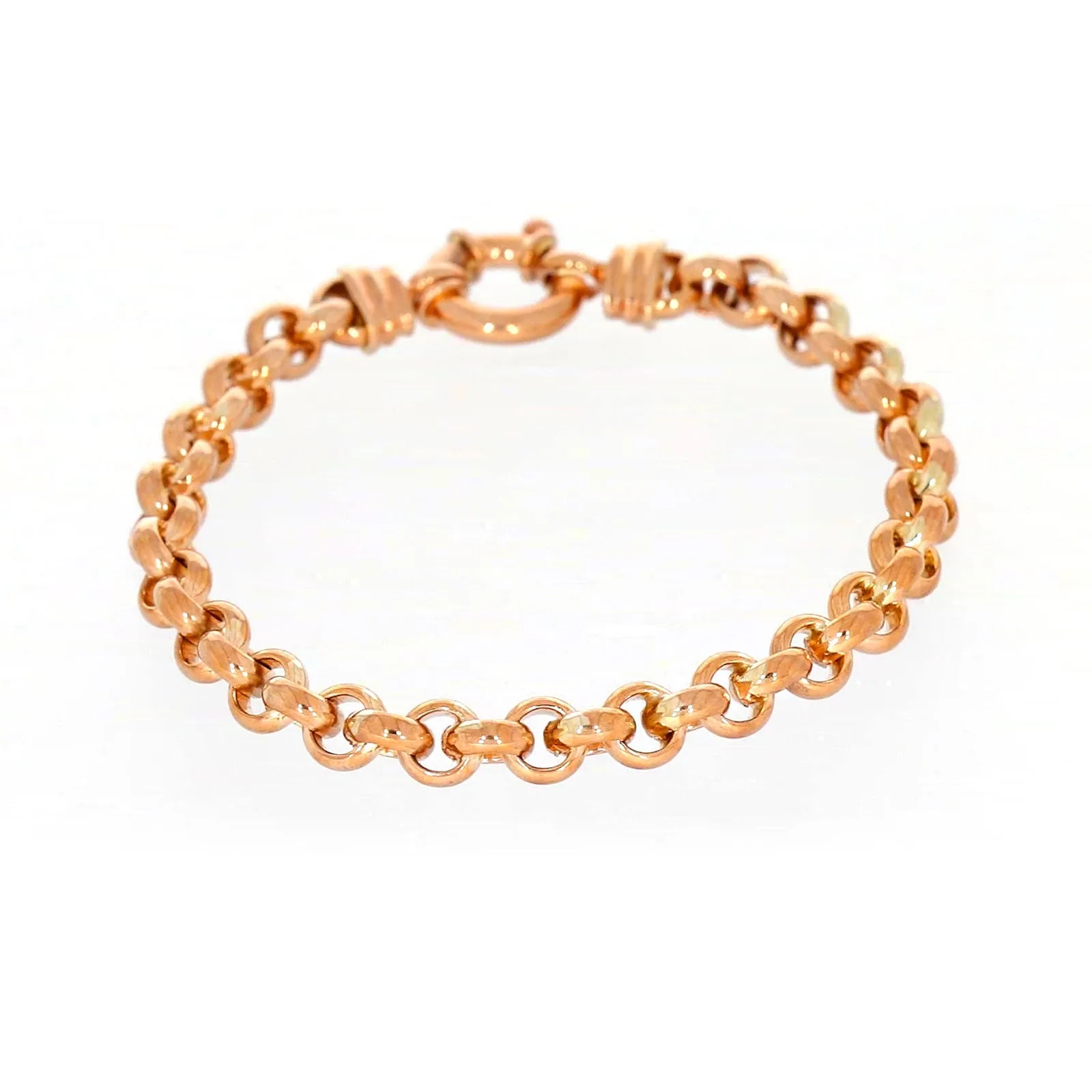 9ct Rose Gold Silver Filled 19cm Belcher with Bolt Bracelet