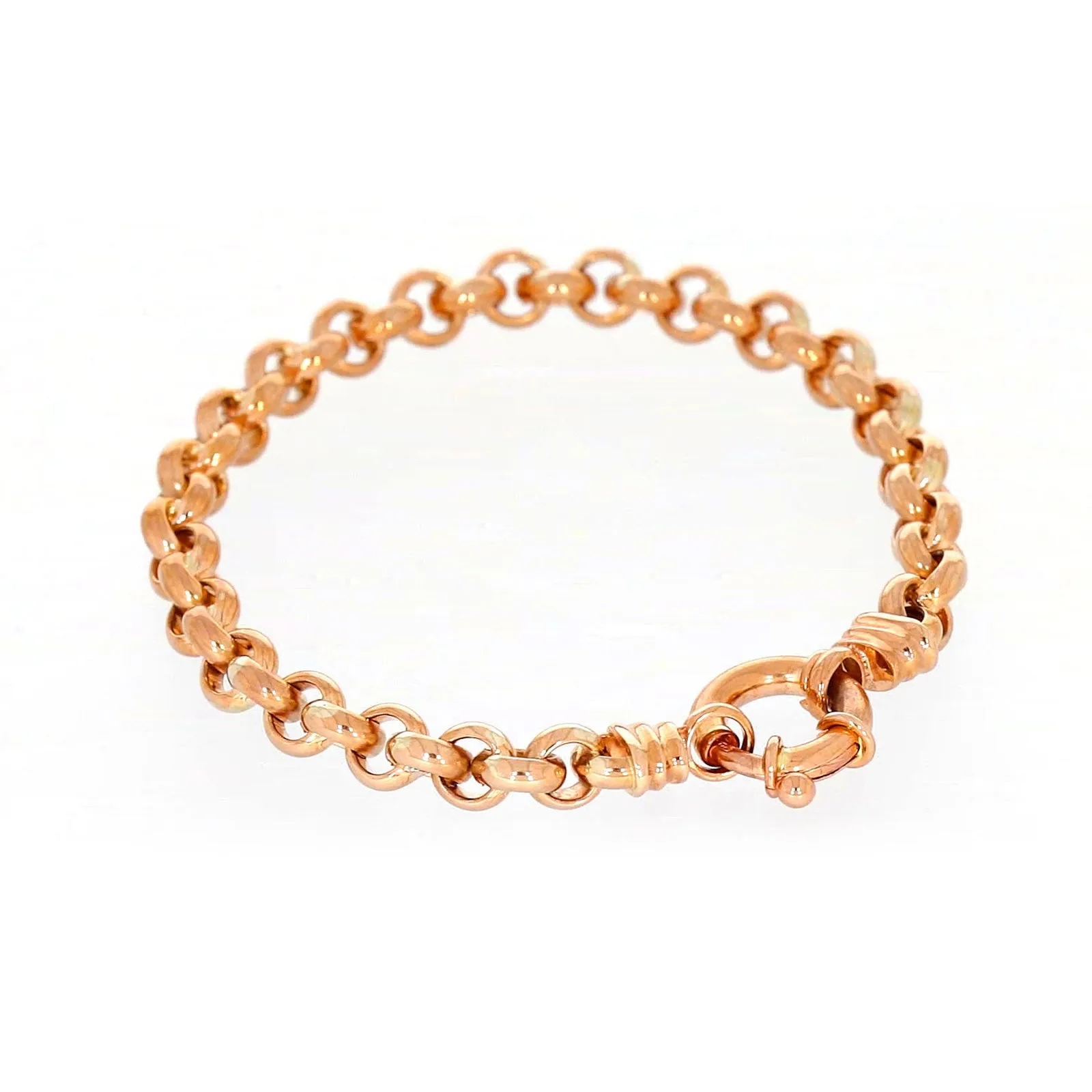 9ct Rose Gold Silver Filled 19cm Belcher with Bolt Bracelet