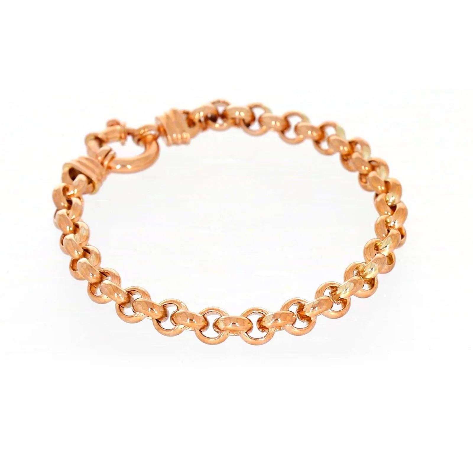 9ct Rose Gold Silver Filled 19cm Belcher with Bolt Bracelet