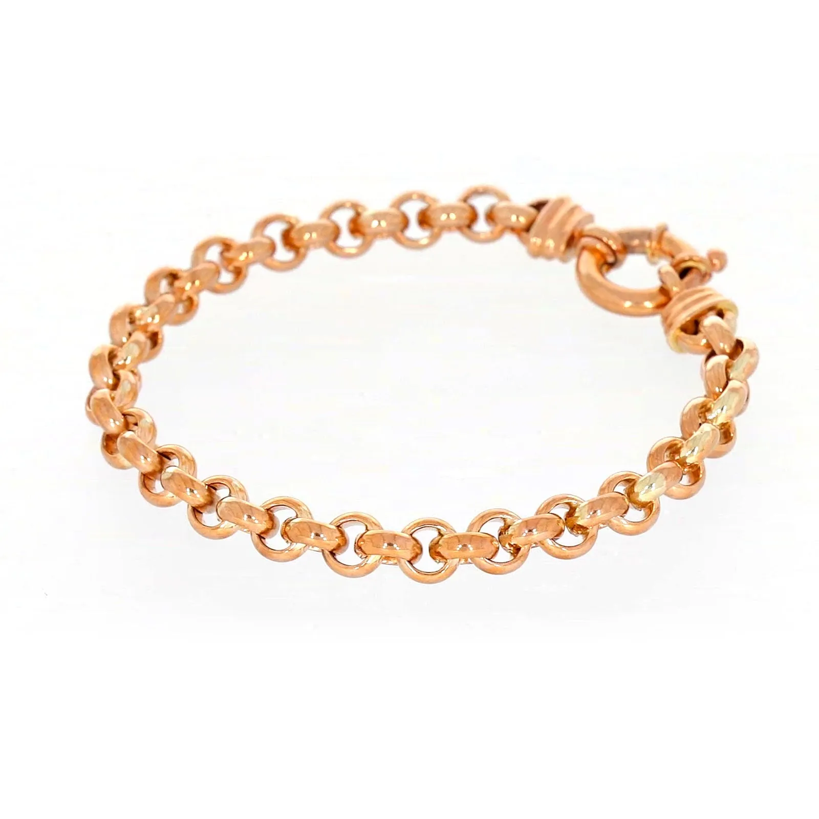 9ct Rose Gold Silver Filled 19cm Belcher with Bolt Bracelet