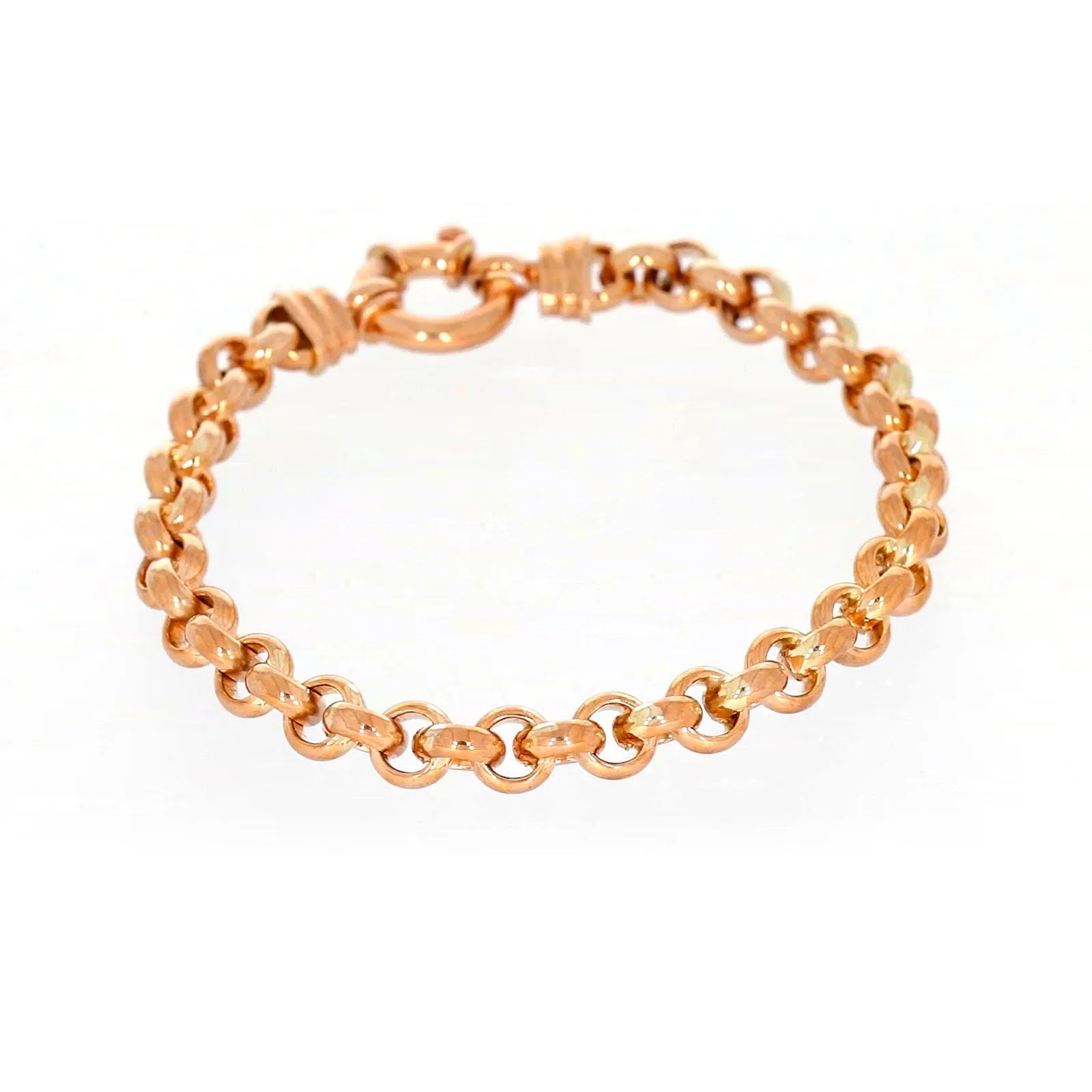 9ct Rose Gold Silver Filled 19cm Belcher with Bolt Bracelet