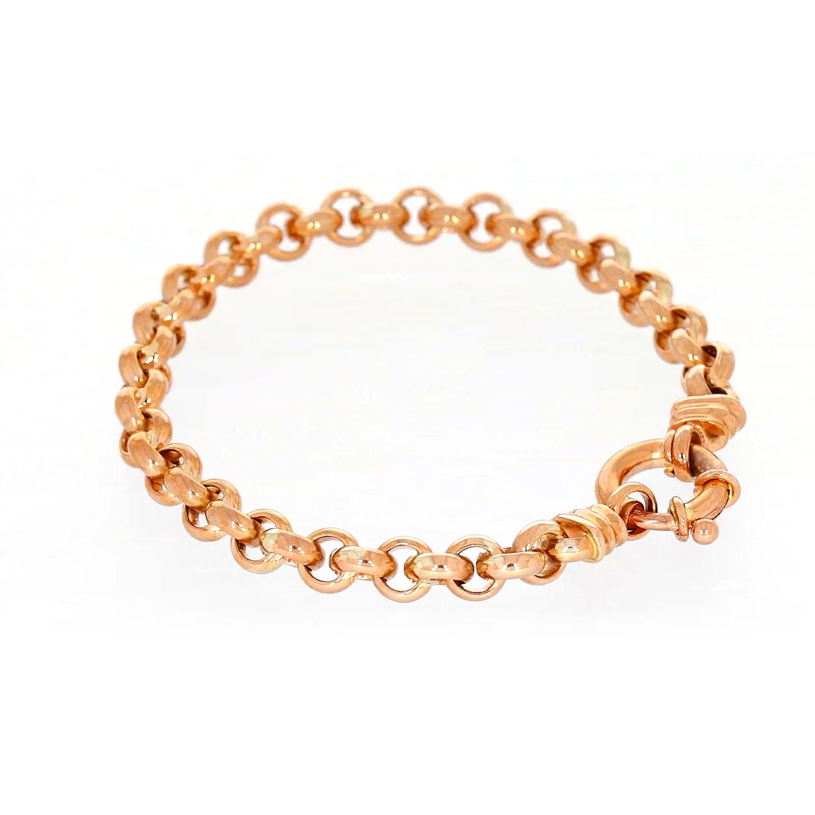 9ct Rose Gold Silver Filled 19cm Belcher with Bolt Bracelet